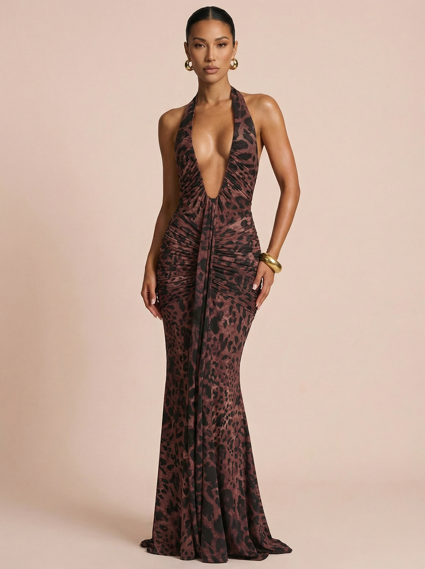 Cassiria Leopard Print Backless Sleeveless Maxi Dress - Nubae