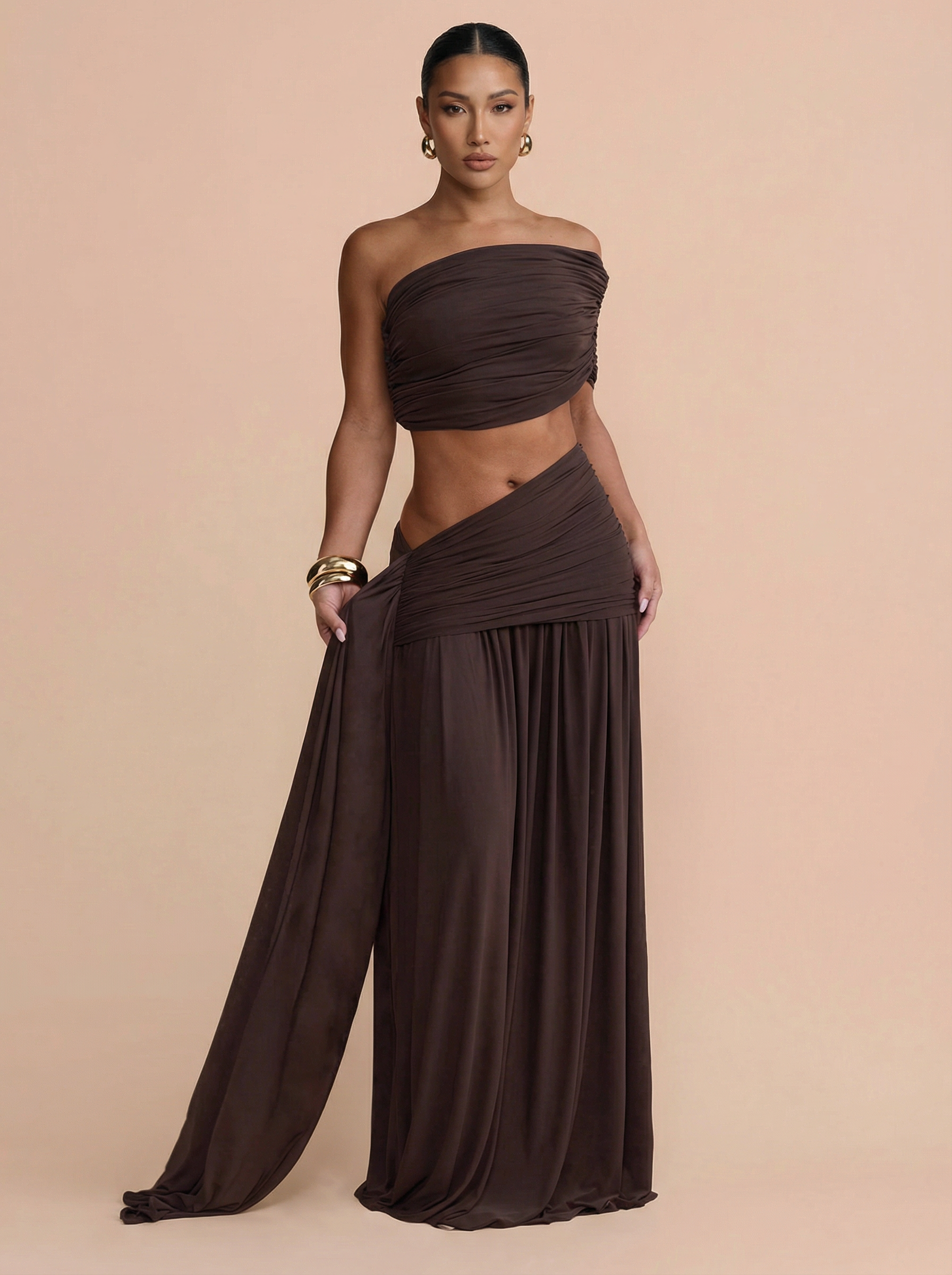 Galirina Off Shoulder Crop Top & Maxi Set Two Piece Set - Nubae