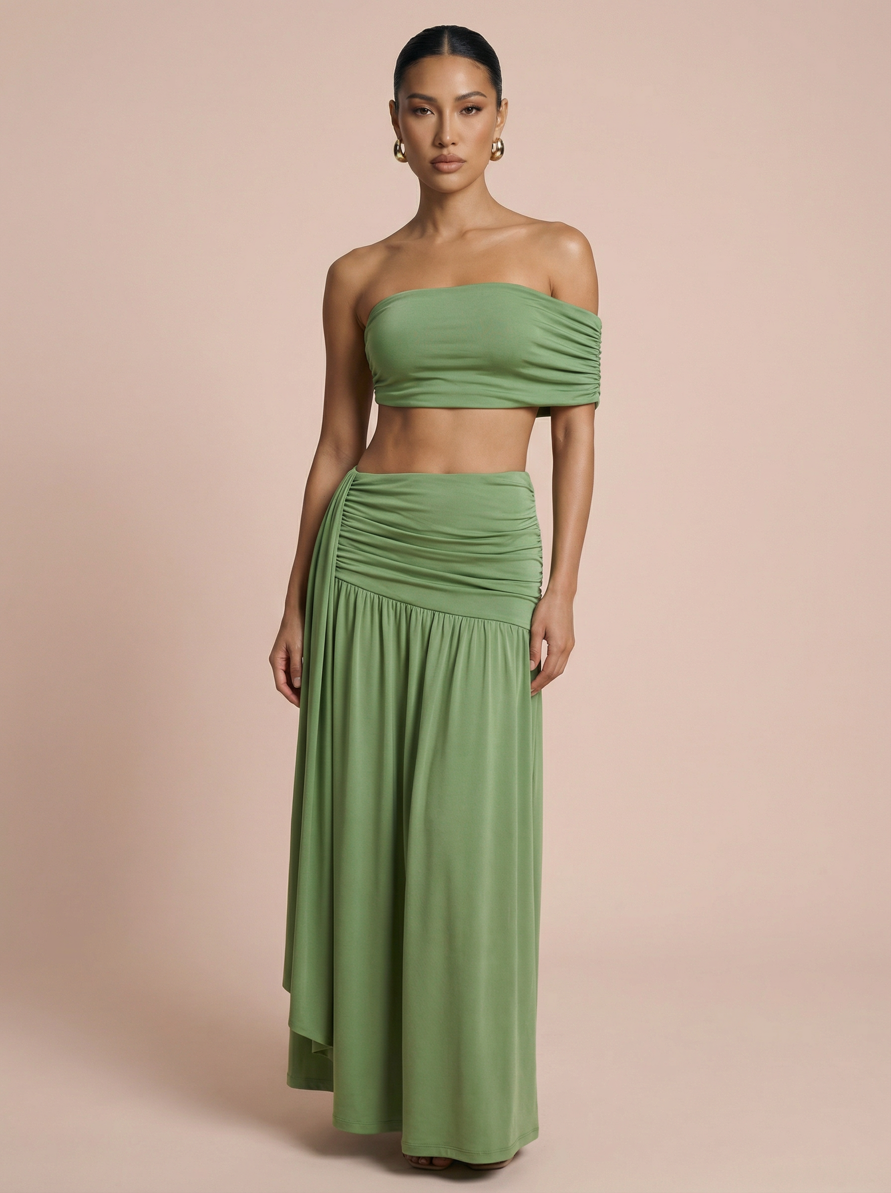 Galirina Off Shoulder Crop Top & Maxi Set Two Piece Set - Nubae