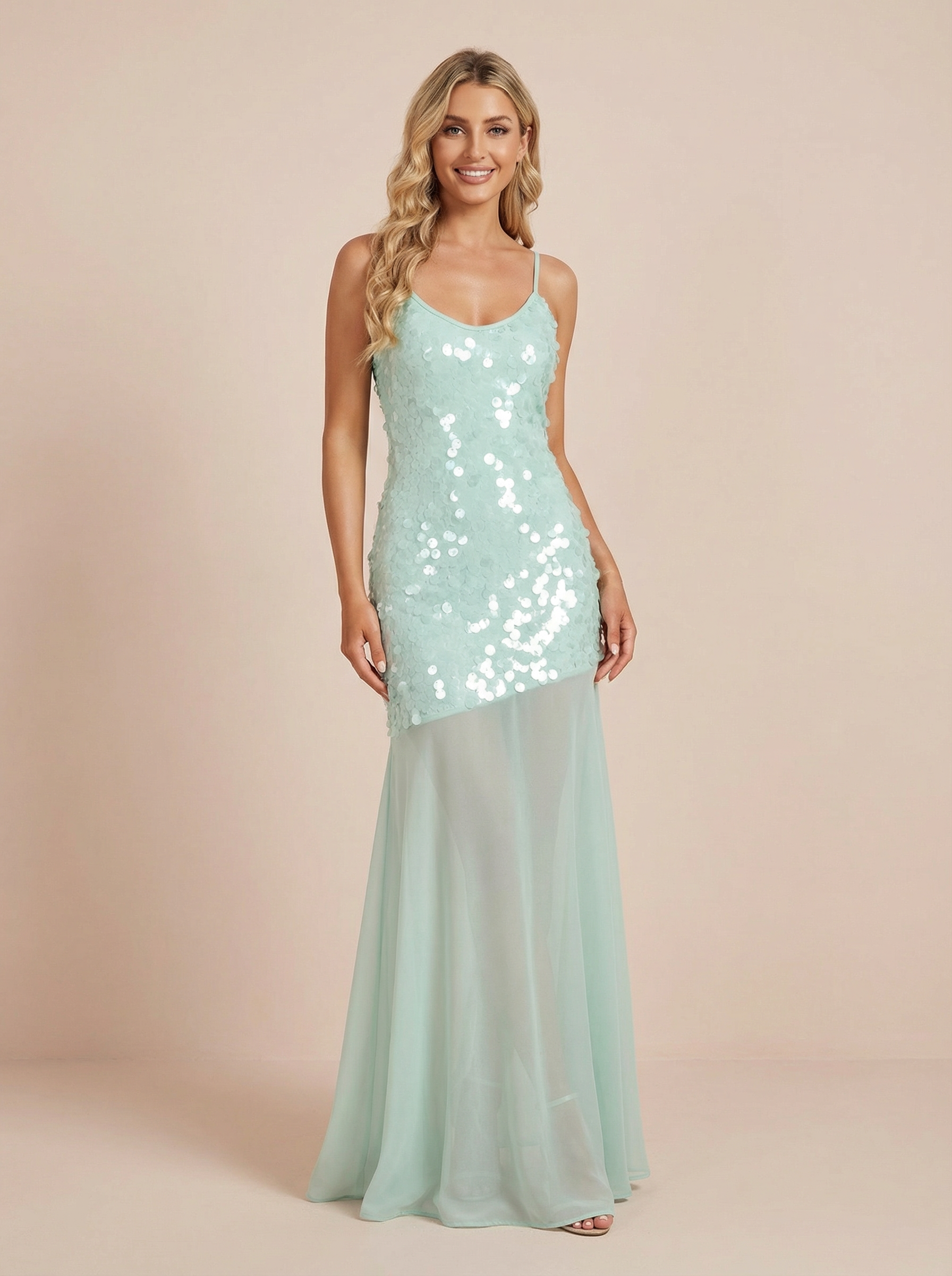 Desiree Sequin Blue Mermaid Maxi Dress - Nubae