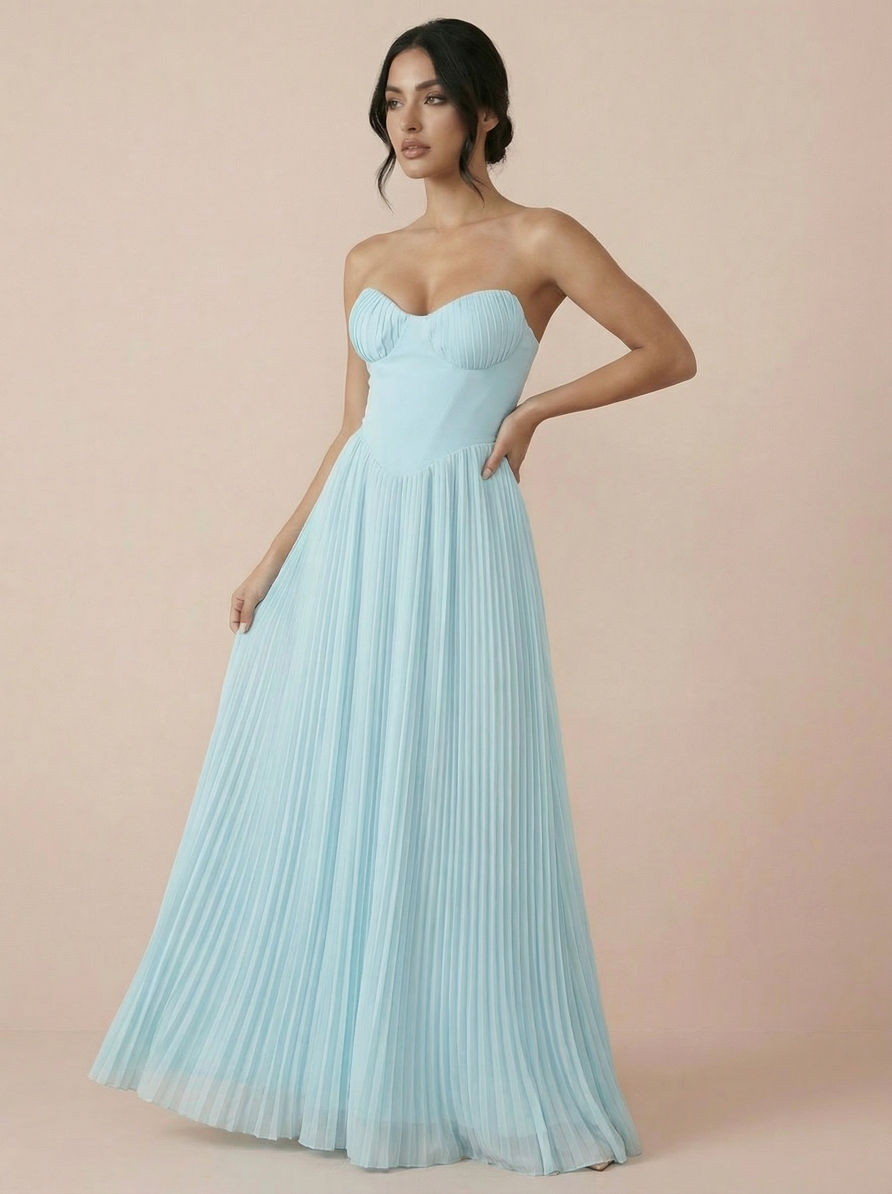 Valera Blue Pleated Off Shoulder Maxi Dress - Nubae