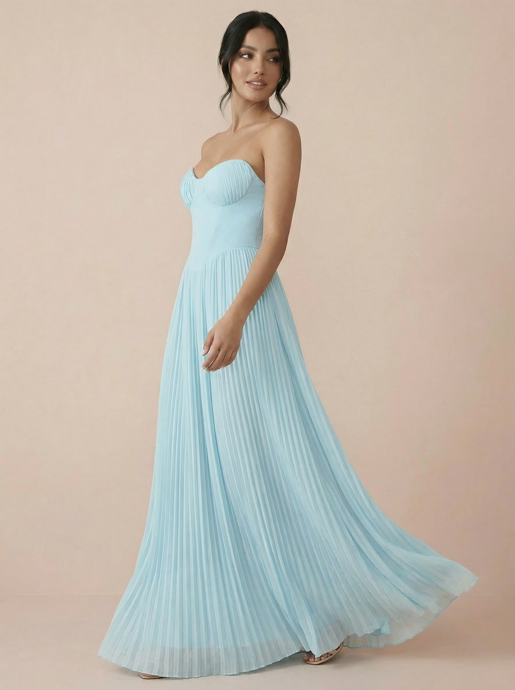 Valera Blue Pleated Off Shoulder Maxi Dress - Nubae