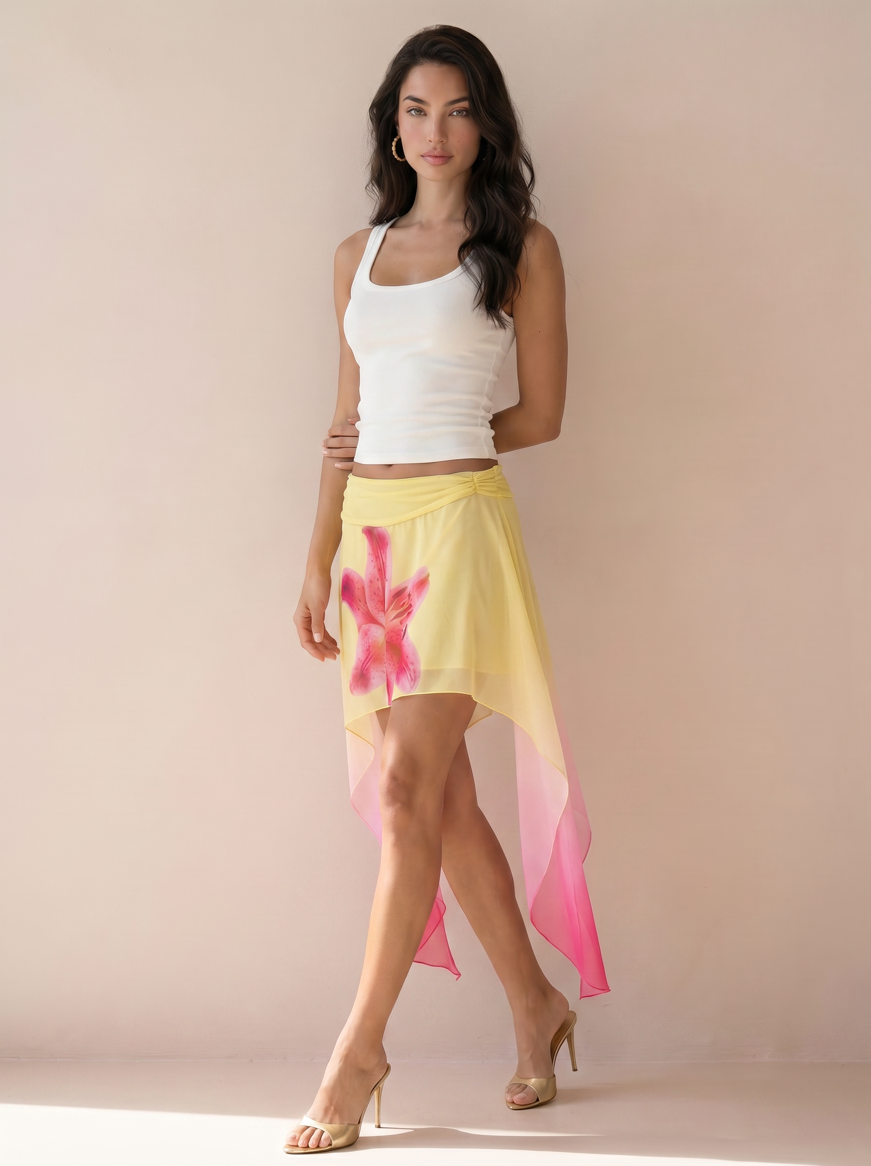 Nerella Gradient Mesh Flower Draped Mini Skirt - Nubae