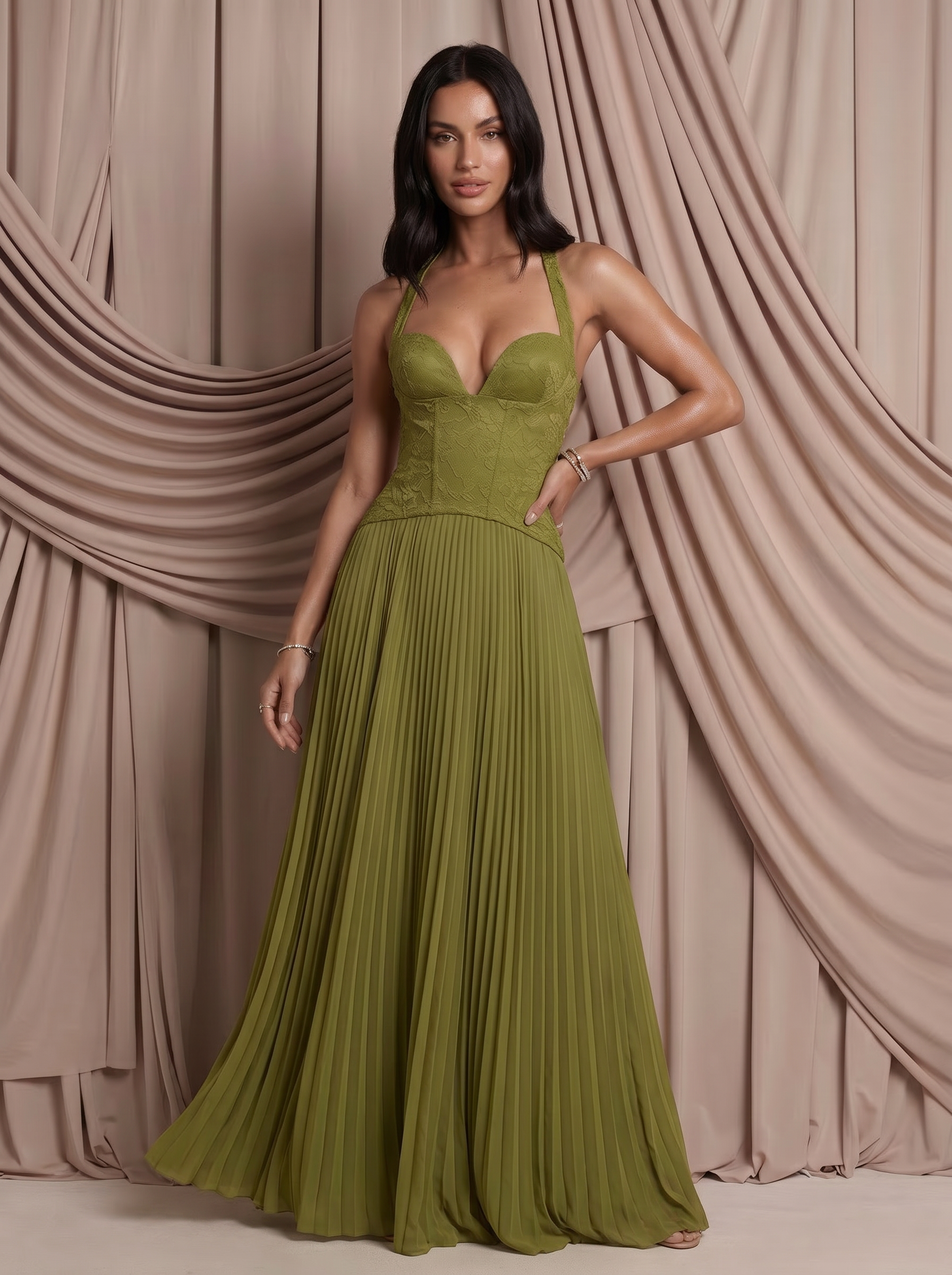 Jordana Green Corset Halter Long Maxi Dress - Nubae
