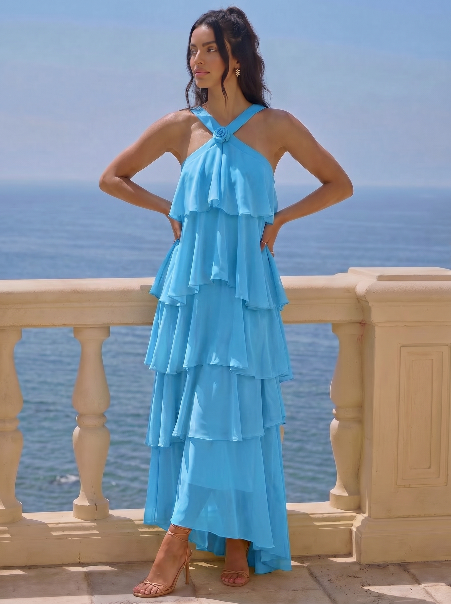 Aria Elegant Flower Ruffle Layered Maxi Dress - Nubae