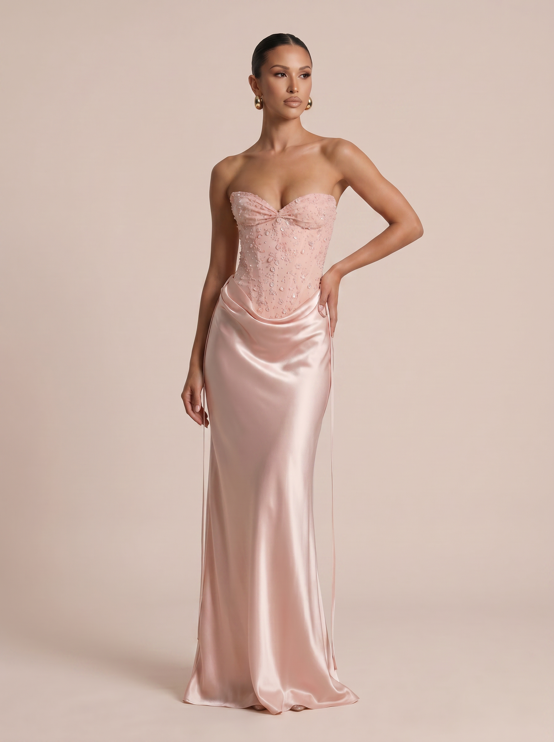 Aviva Pink Sequin Strapless Corset Maxi Dress - Nubae