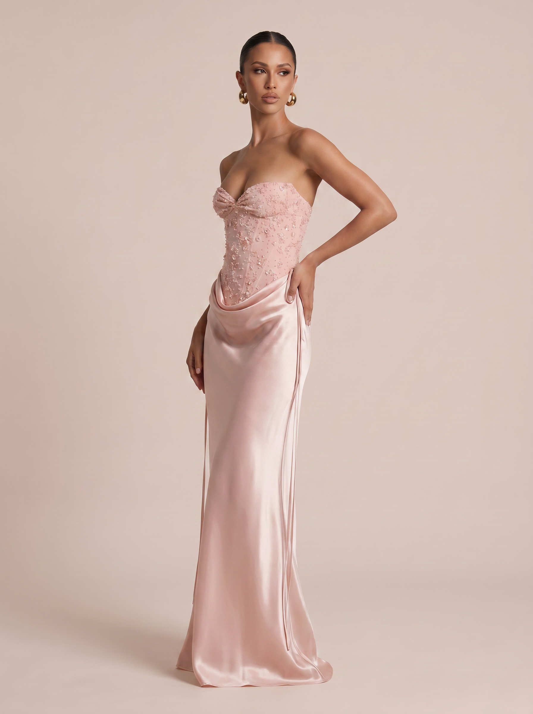 Aviva Pink Sequin Strapless Corset Maxi Dress - Nubae