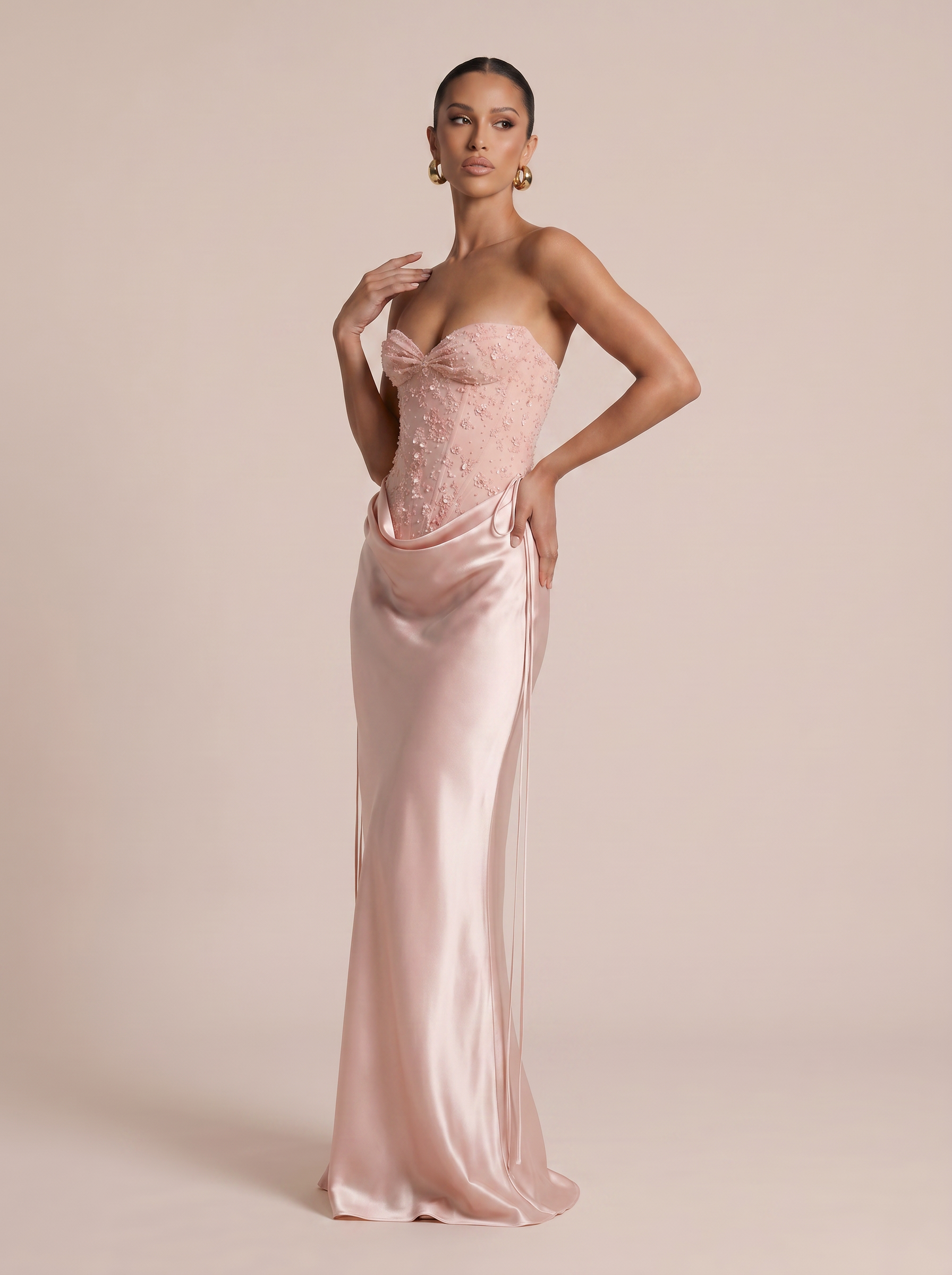 Aviva Pink Sequin Strapless Corset Maxi Dress - Nubae