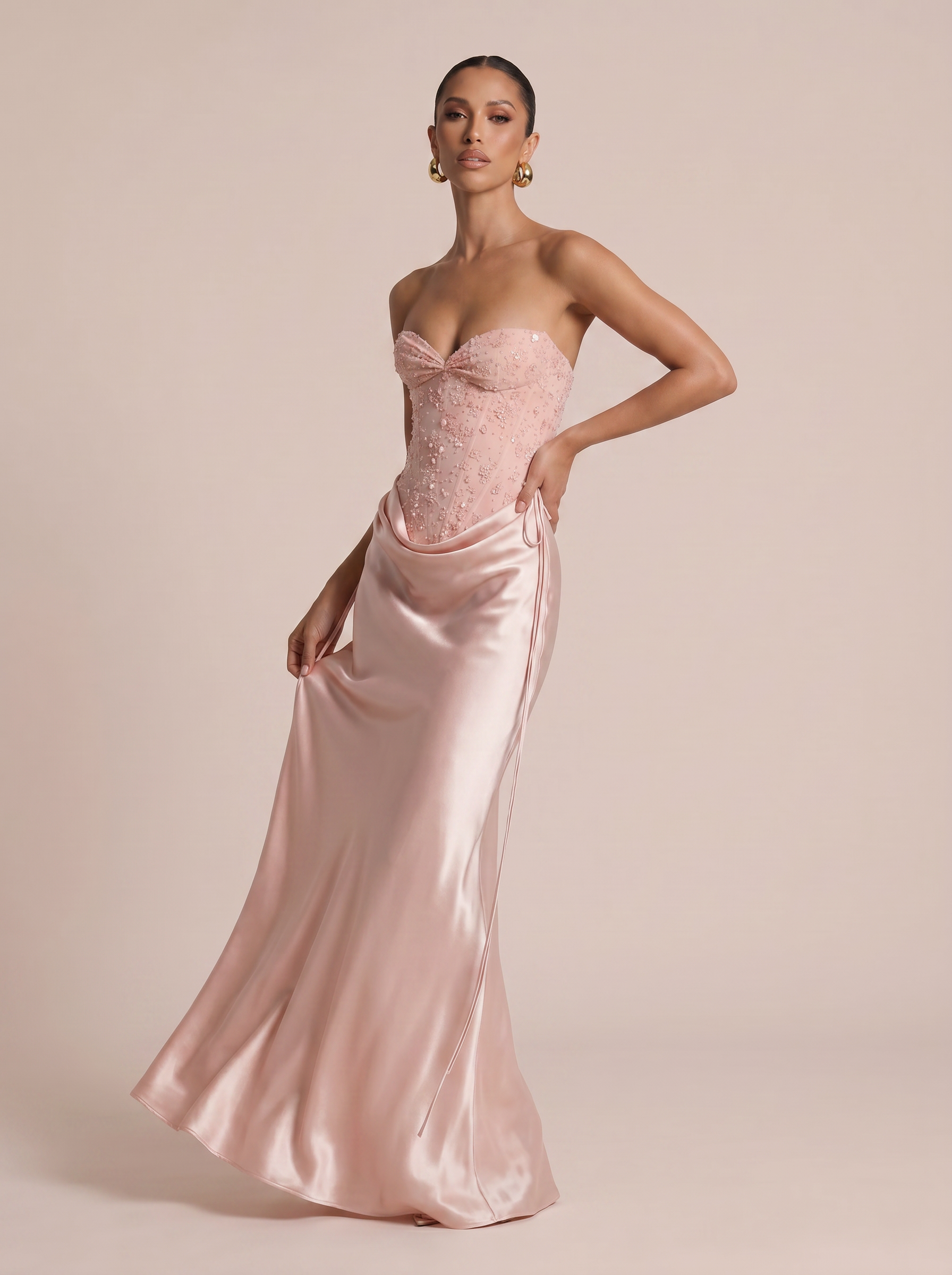 Aviva Pink Sequin Strapless Corset Maxi Dress - Nubae