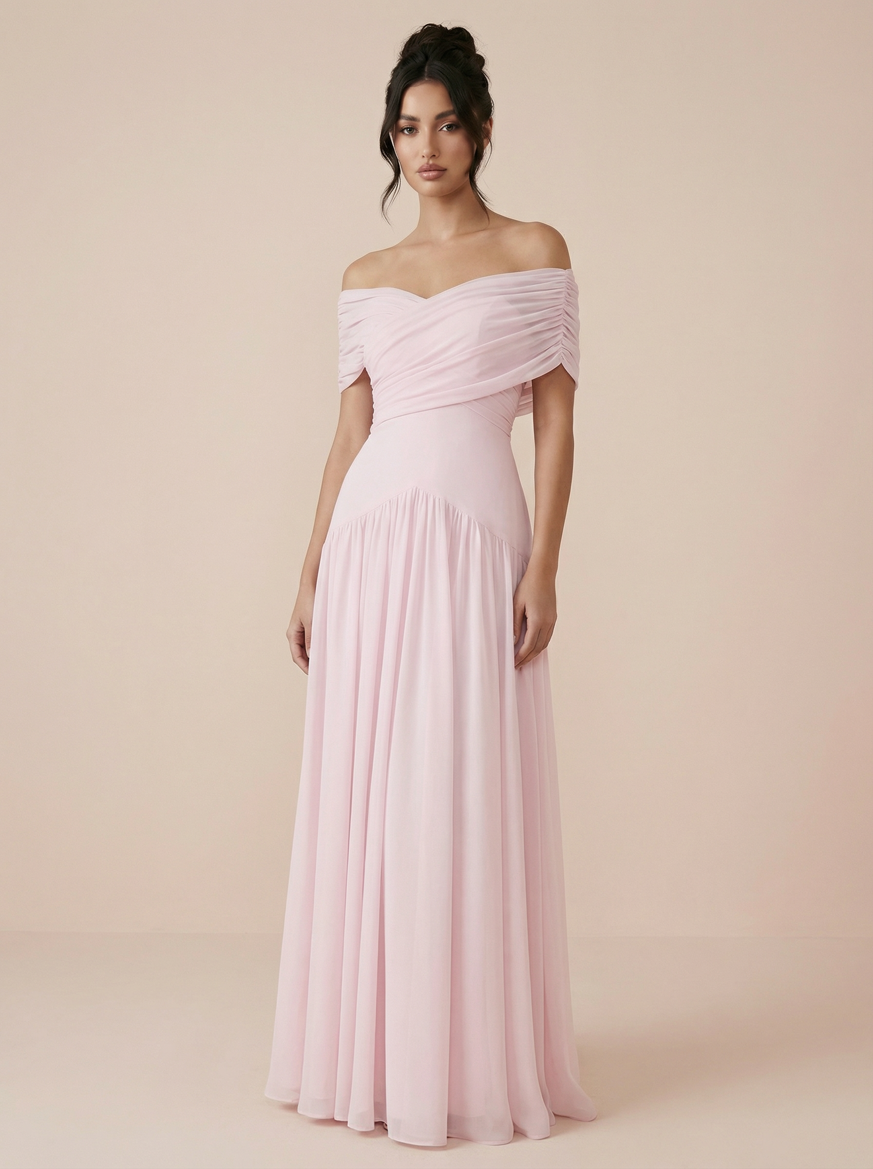 Belen Pink Short Sleeve Draped Long Maxi Dress - Nubae
