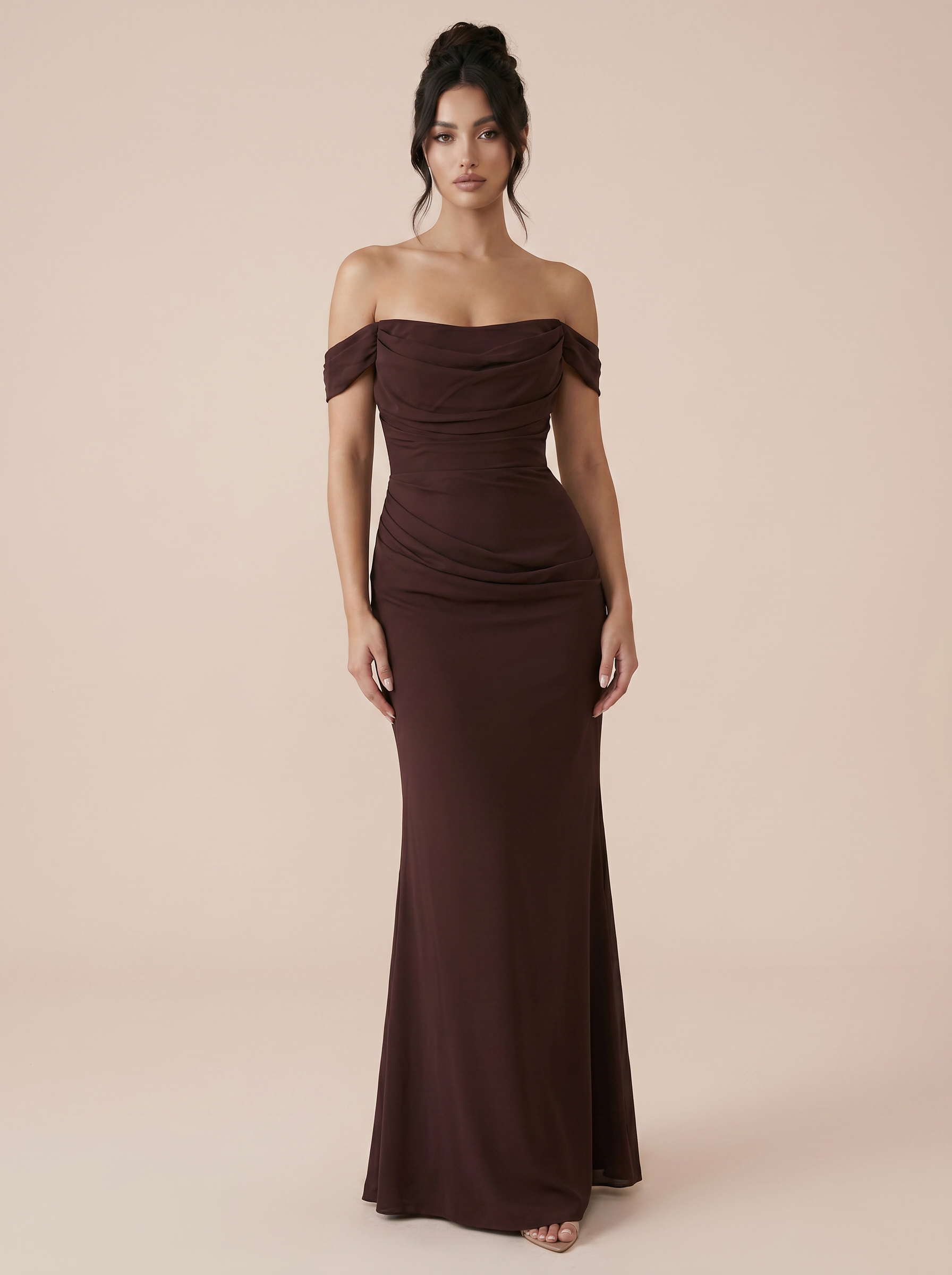 Noor Brown Off the Shoulder Handmade Maxi Dress - Nubae