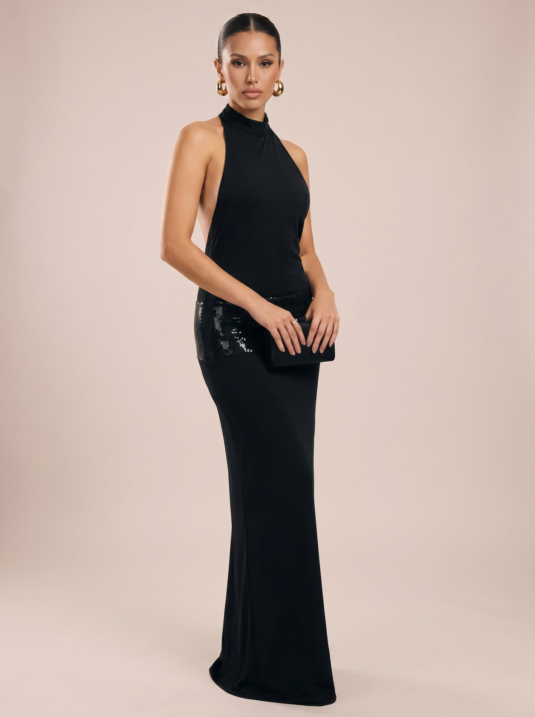 Kiyah Black Backless Sequin Maxi Dress - Nubae