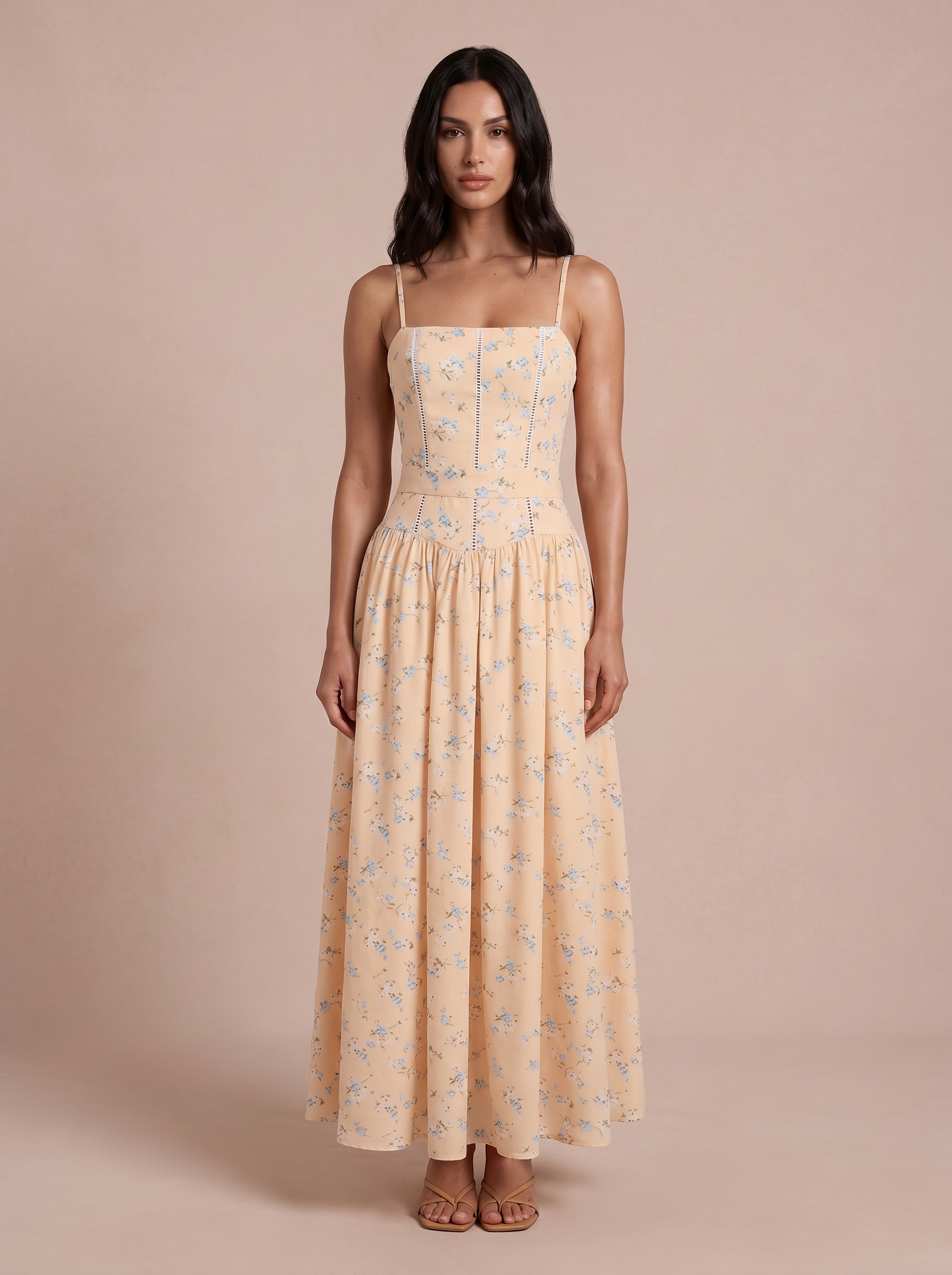Willa Yellow Floral Corset Maxi Sundress Dress - Nubae