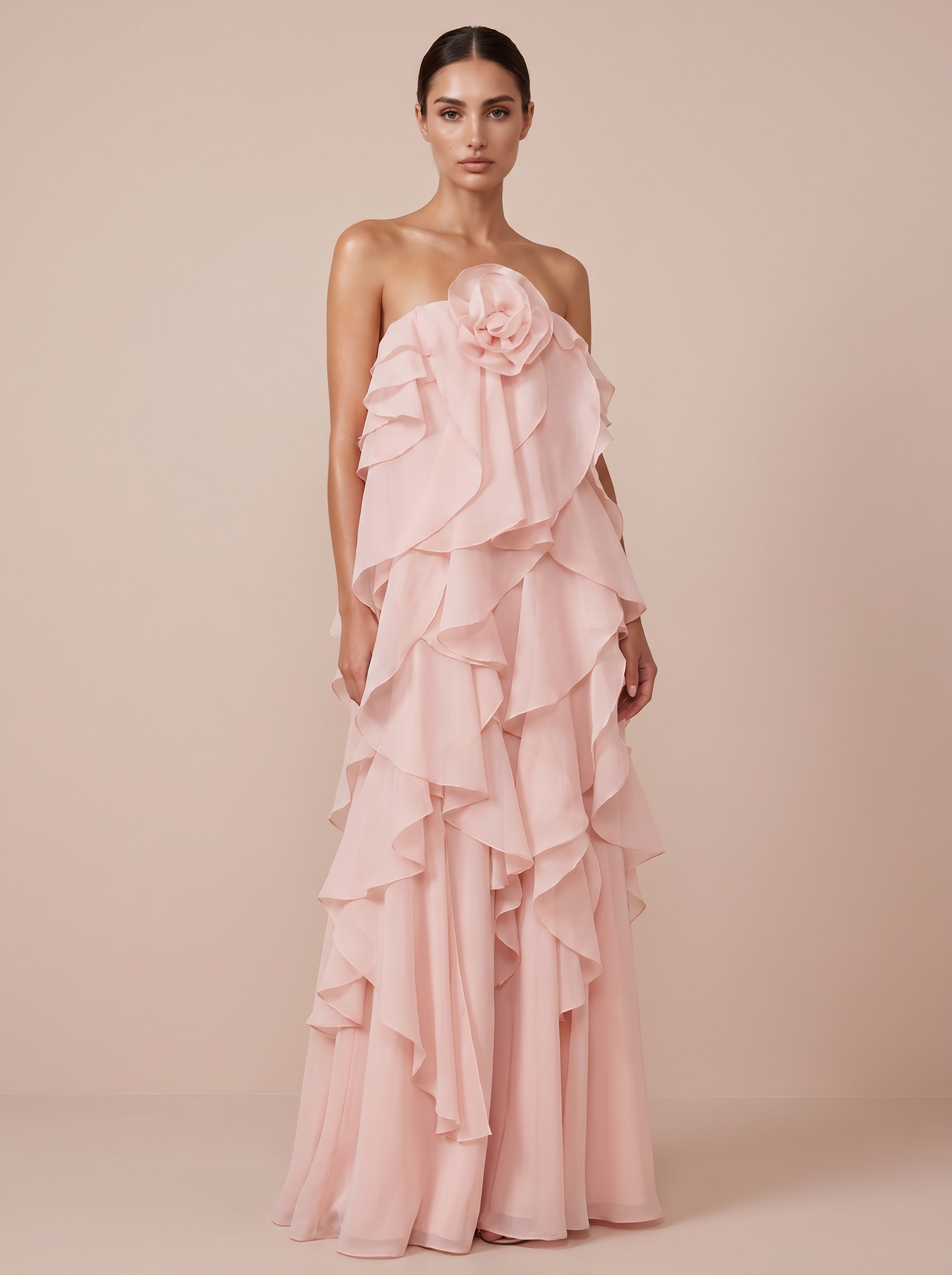 Zoelia Flower Ruffle Layered Elegan Maxi Dress - Nubae