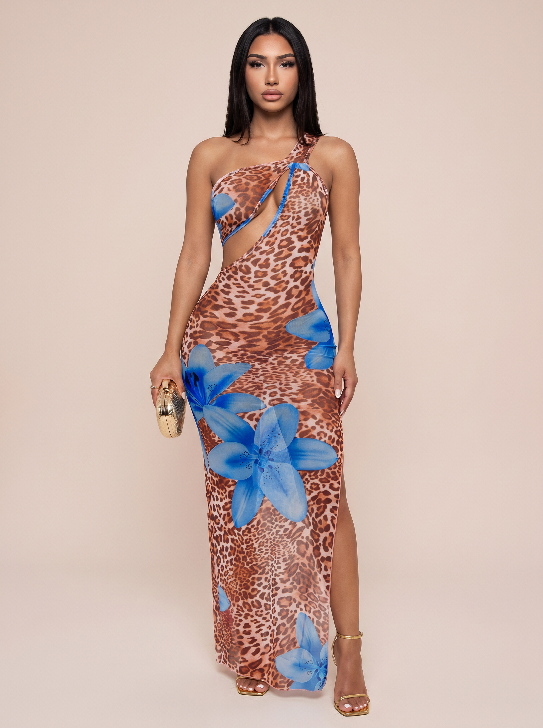 Suri Floral Leopard Printed Sleeveless Maxi Dress - Nubae