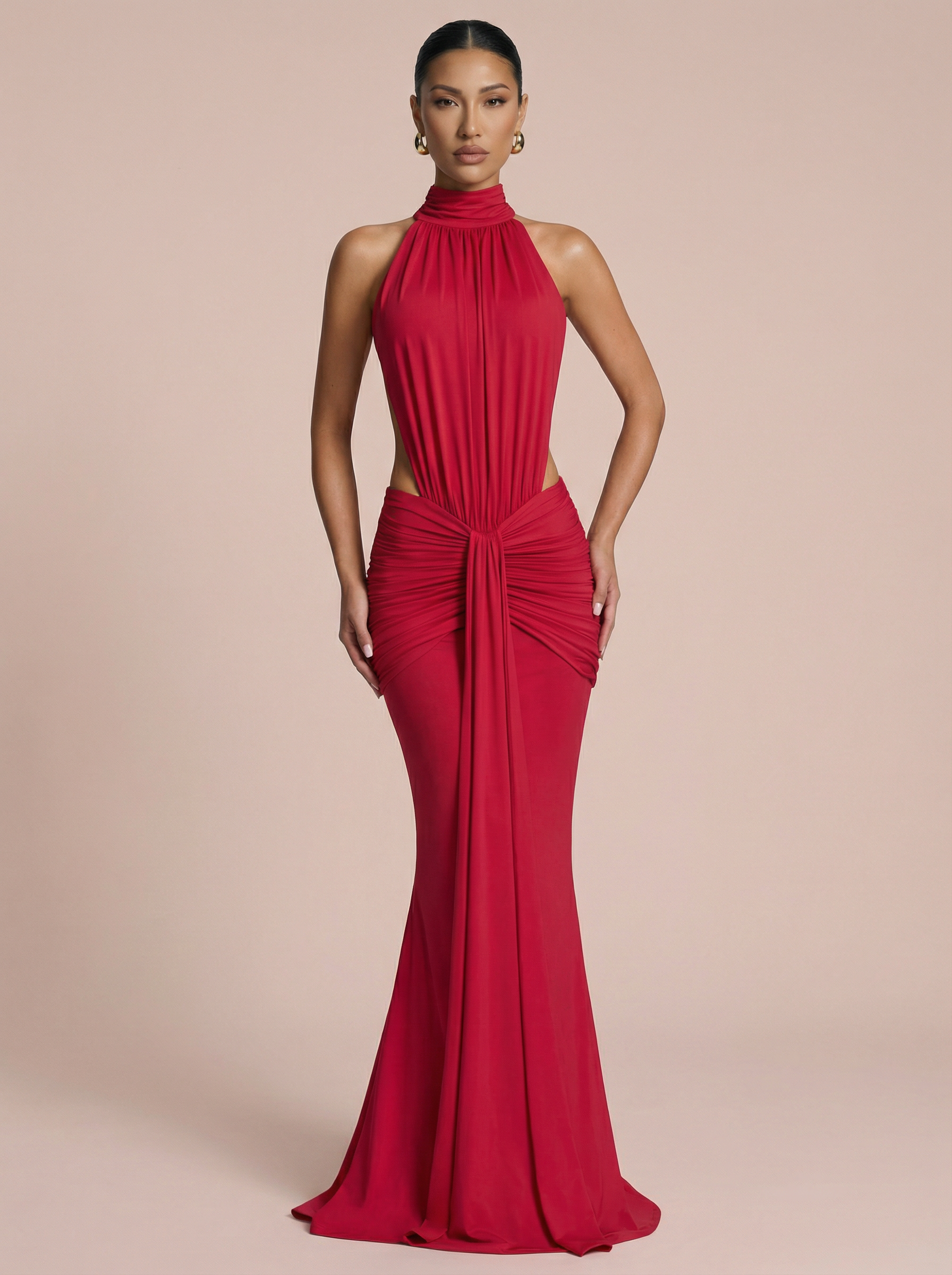 Yassima Turtleneck Backless Bodycon Maxi Dress - Nubae