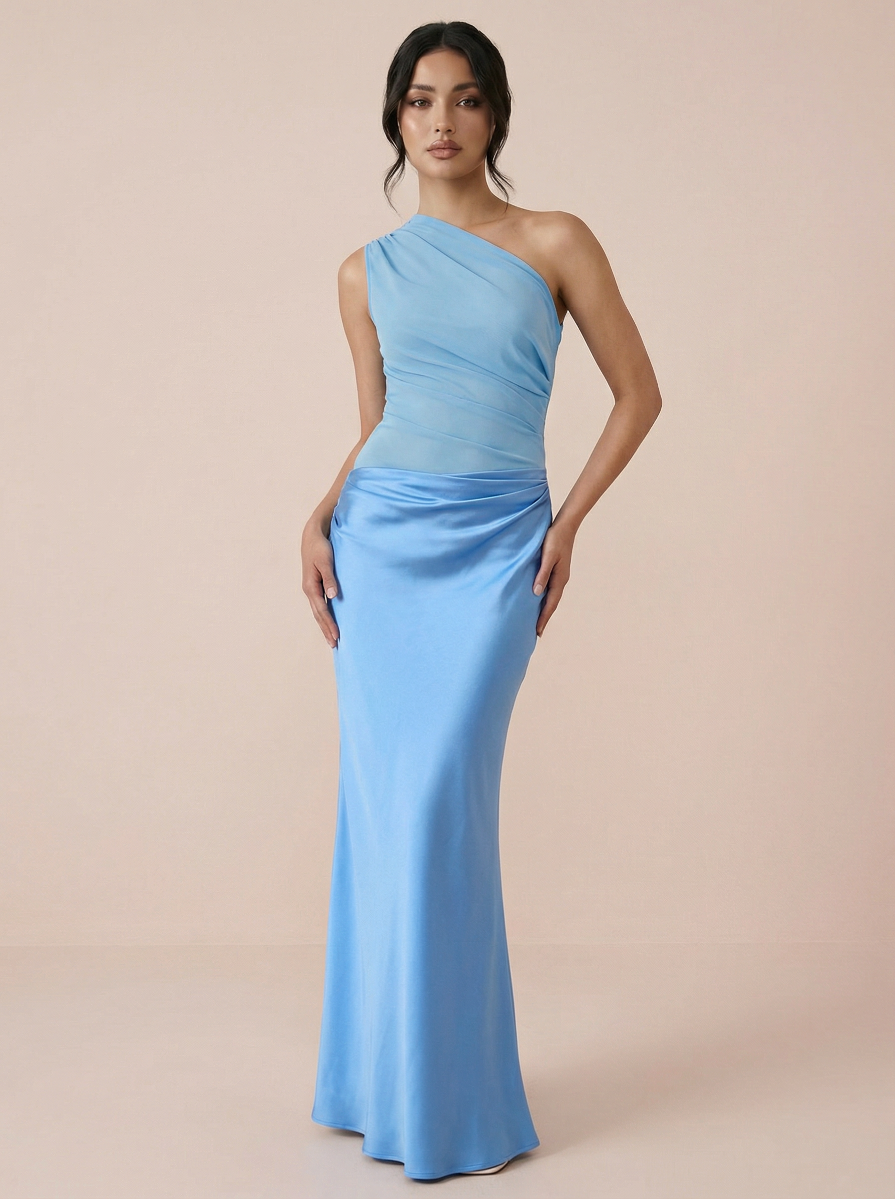 Luceria Blue One Shoulder Bodycon Maxi Dress - Nubae