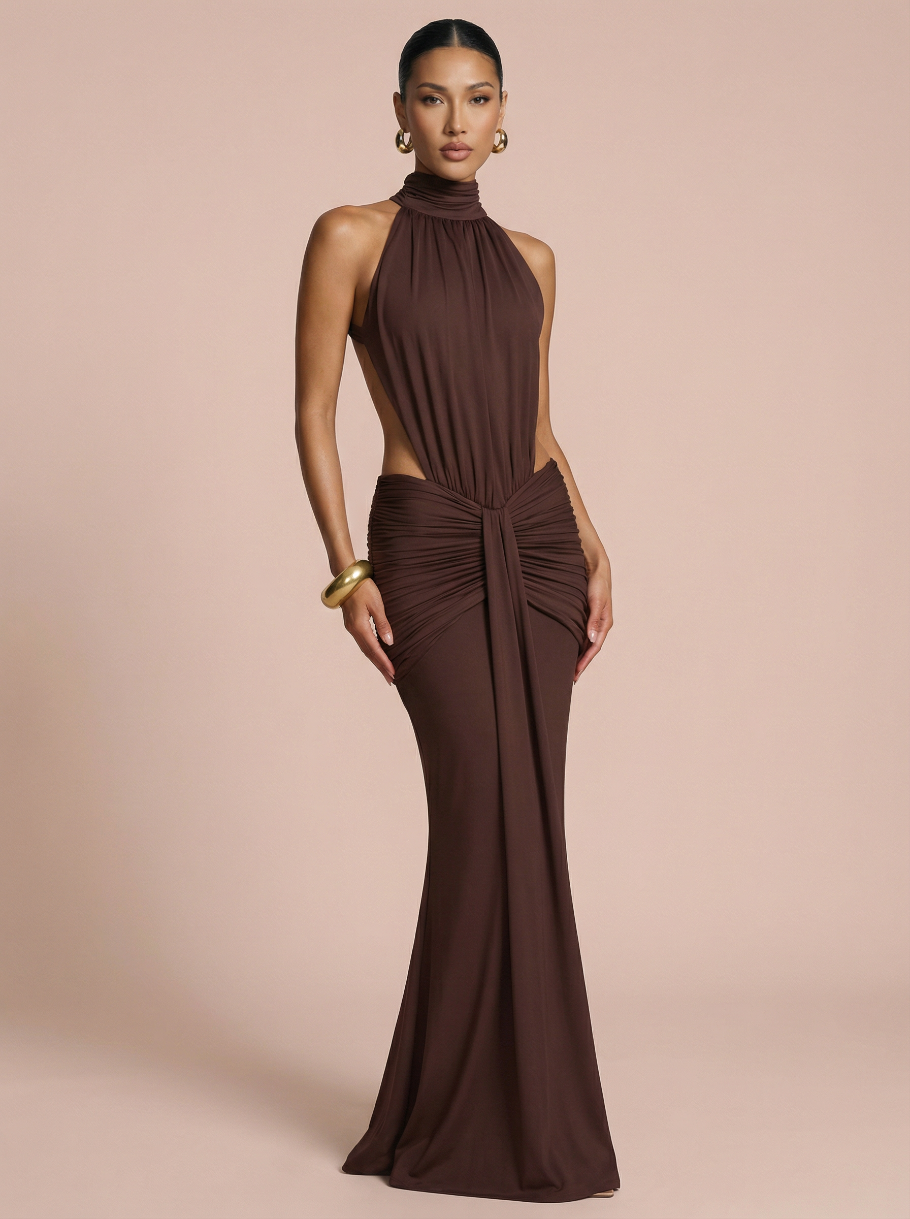 Yassima Turtleneck Backless Bodycon Maxi Dress - Nubae