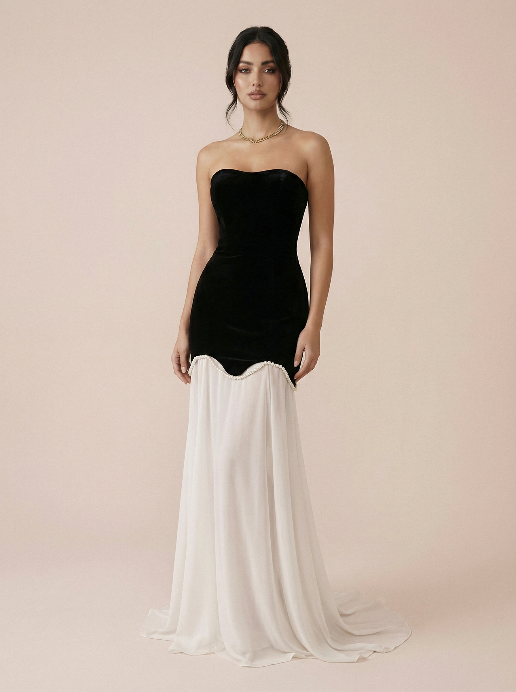 Tiziana legant Pearl Strapless Maxi Two Piece Set - Nubae