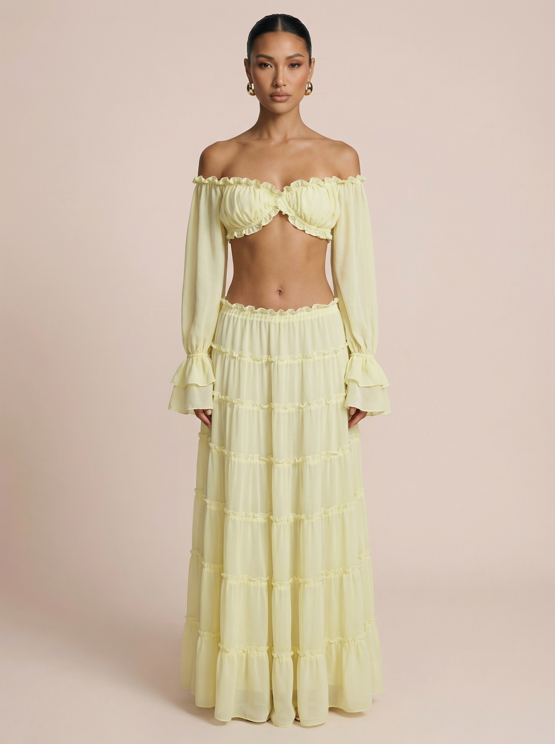 Elodie Elegant Yellow Off Shoulder Two Piece Set - Nubae