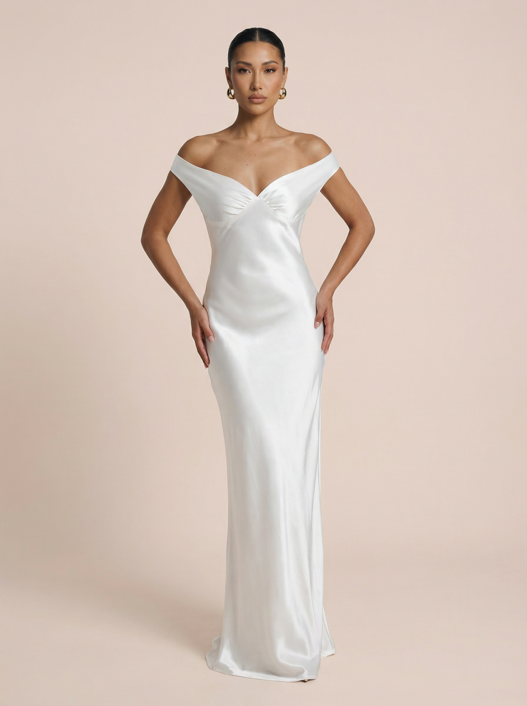 Caicos Satin Off-shoulder Backless Maxi Dress - Nubae