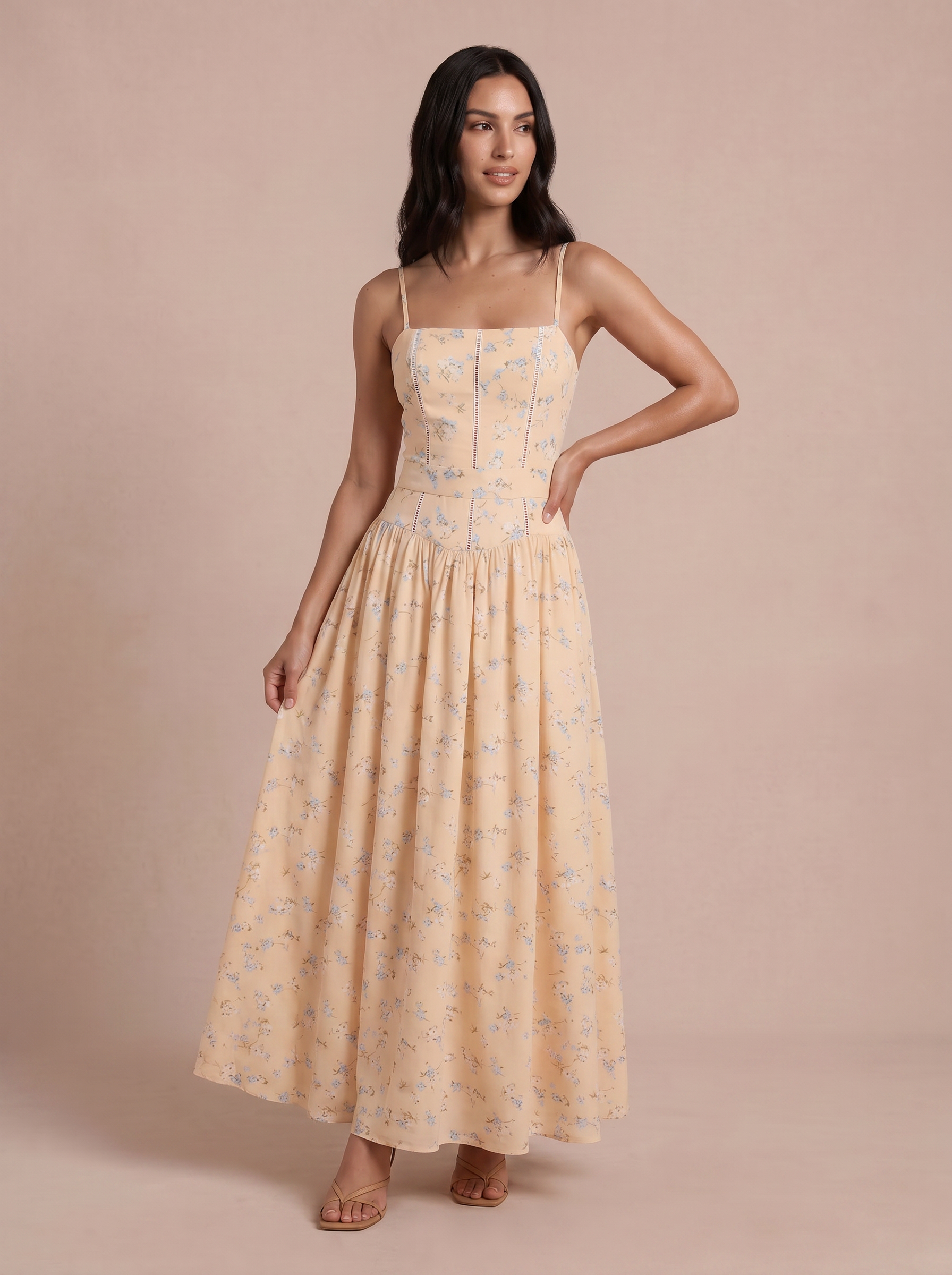 Willa Yellow Floral Corset Maxi Sundress Dress - Nubae