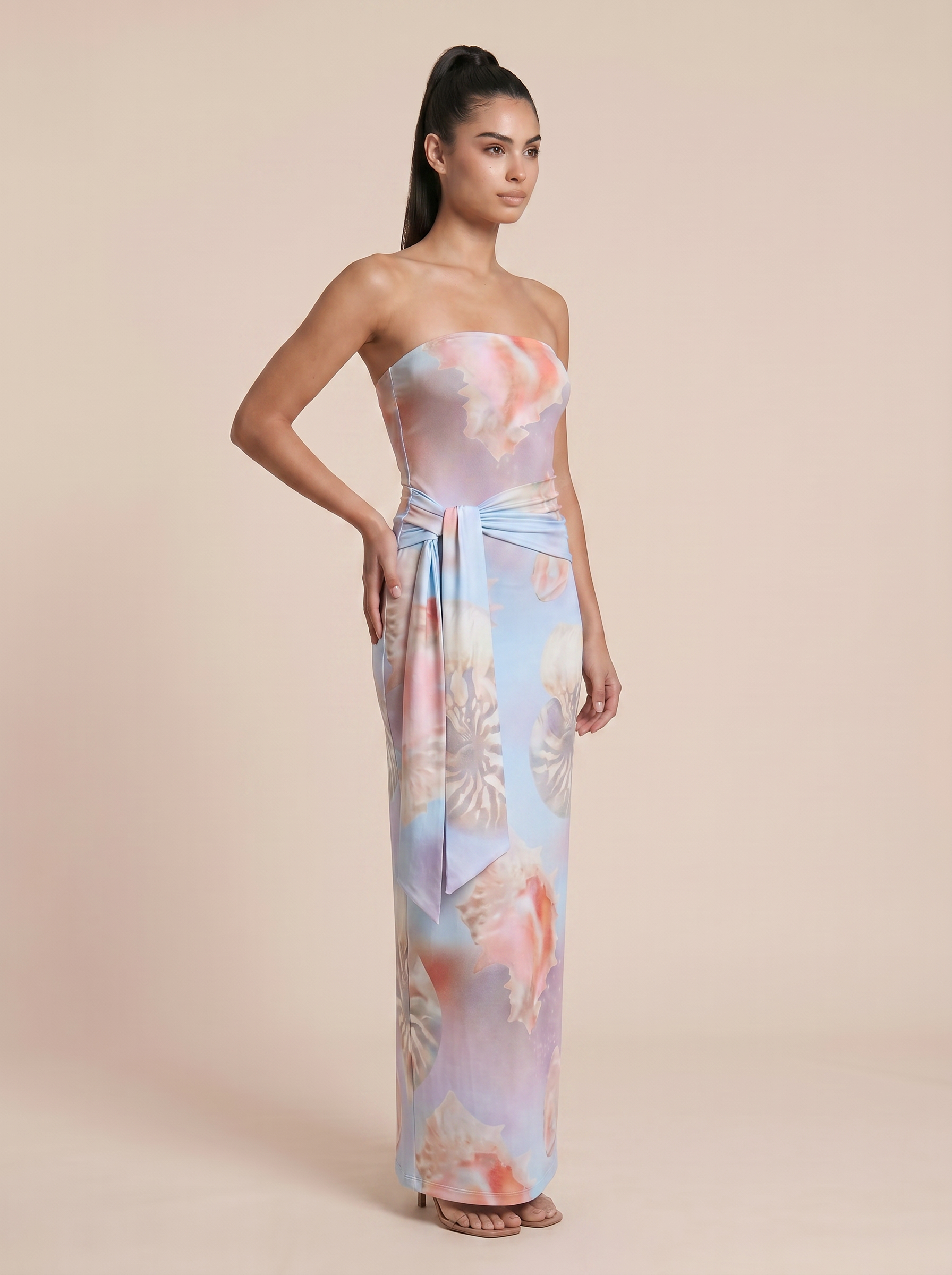 Ciel Strapless Floral Print Bodycon Beach Maxi Dress - Nubae