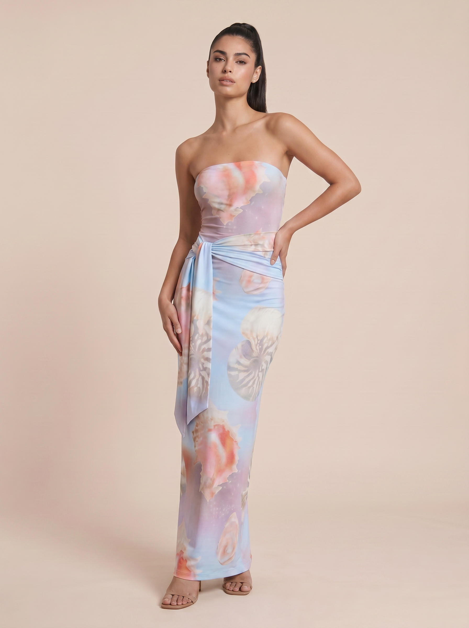 Ciel Strapless Floral Print Bodycon Beach Maxi Dress - Nubae