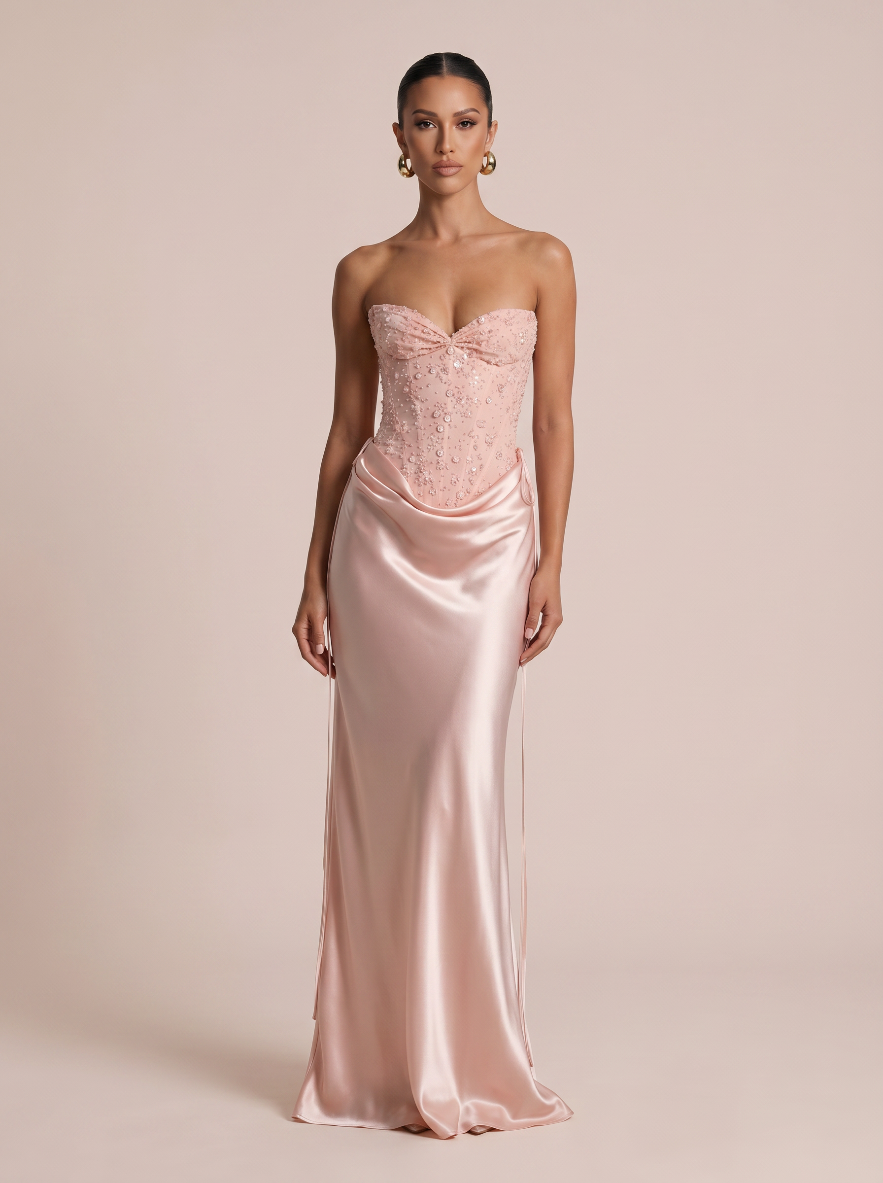 Aviva Pink Sequin Strapless Corset Maxi Dress - Nubae