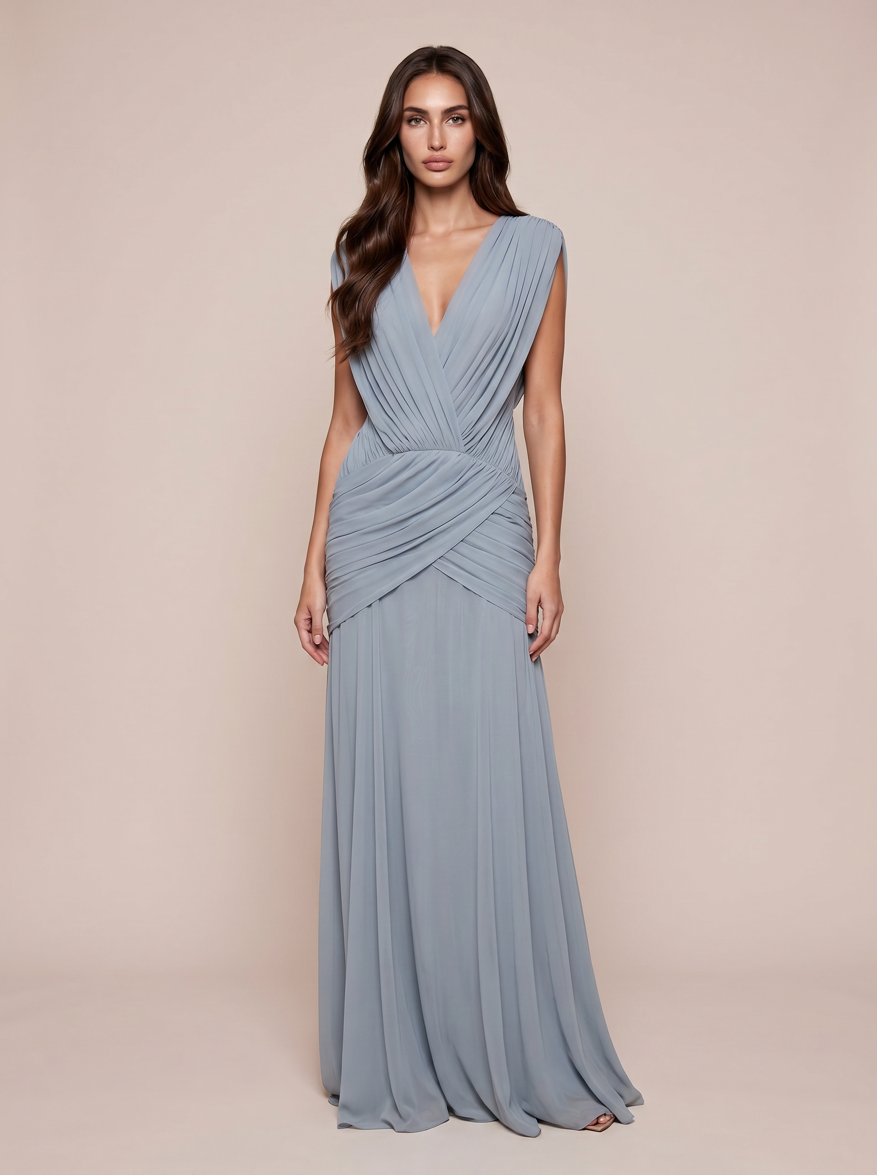Belerini V Neck Sleeveless Ruched Maxi Dress - Nubae