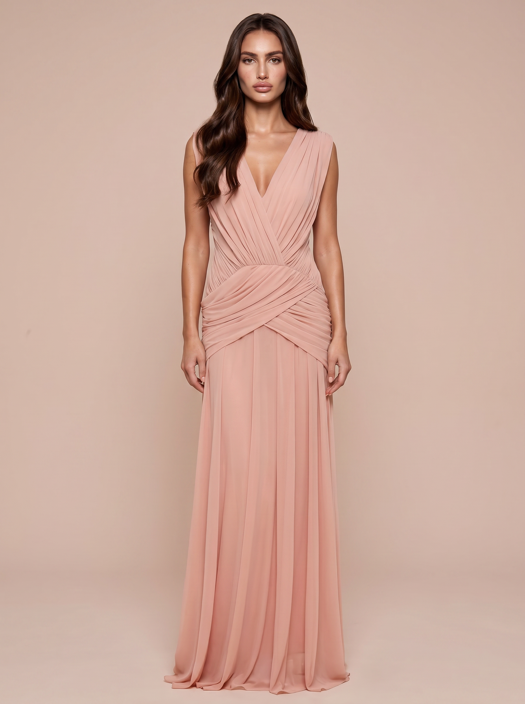 Belerini V Neck Sleeveless Ruched Maxi Dress - Nubae