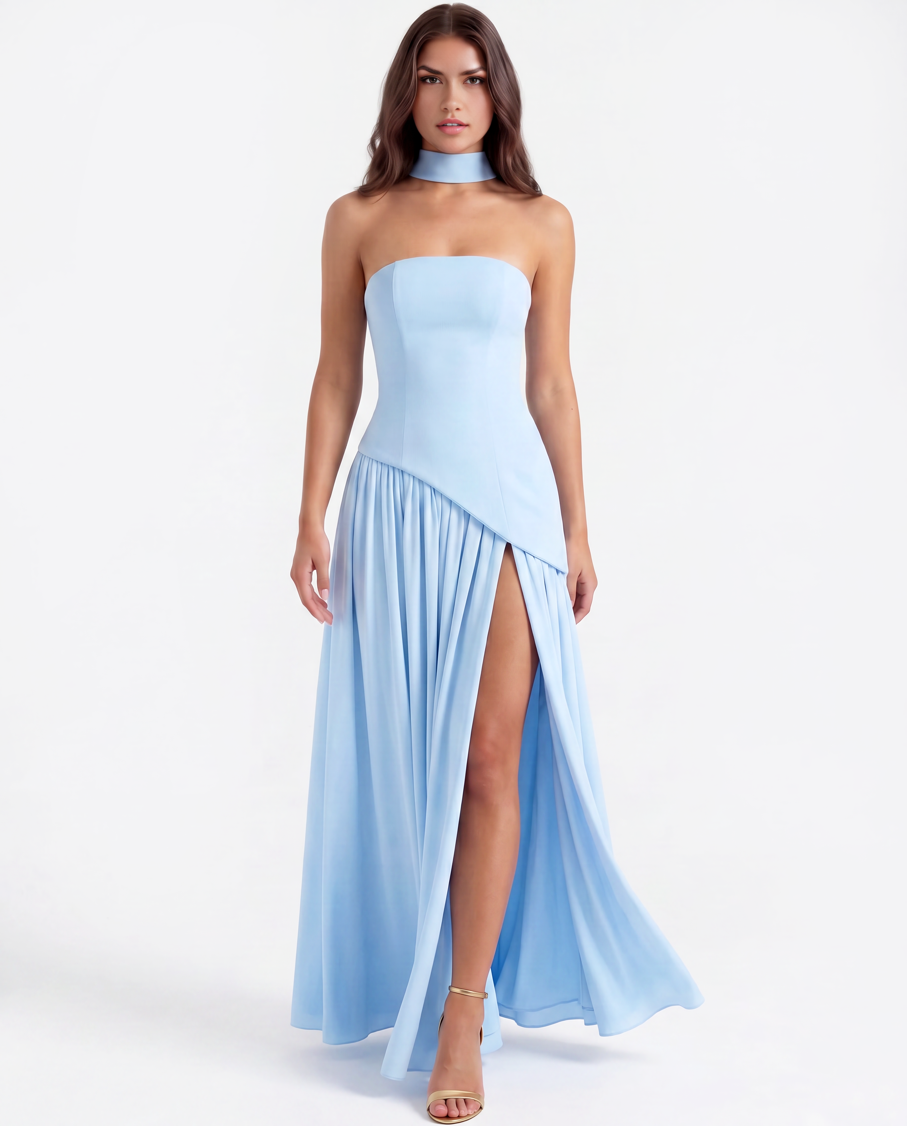 Serena Strapless Fitted Maxi Wedding Guest Dress - Baby Blue