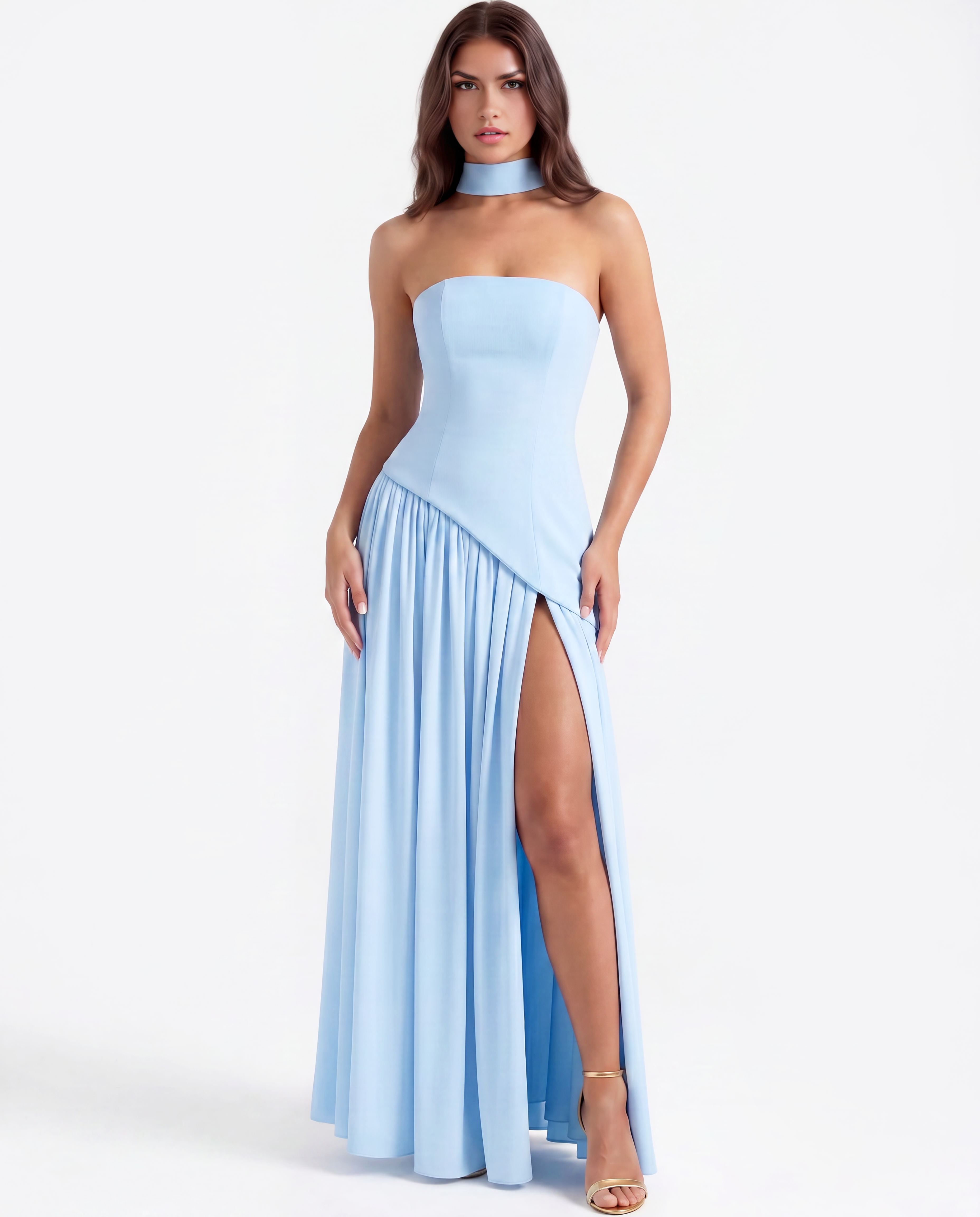 Serena Strapless Fitted Maxi Wedding Guest Dress - Baby Blue