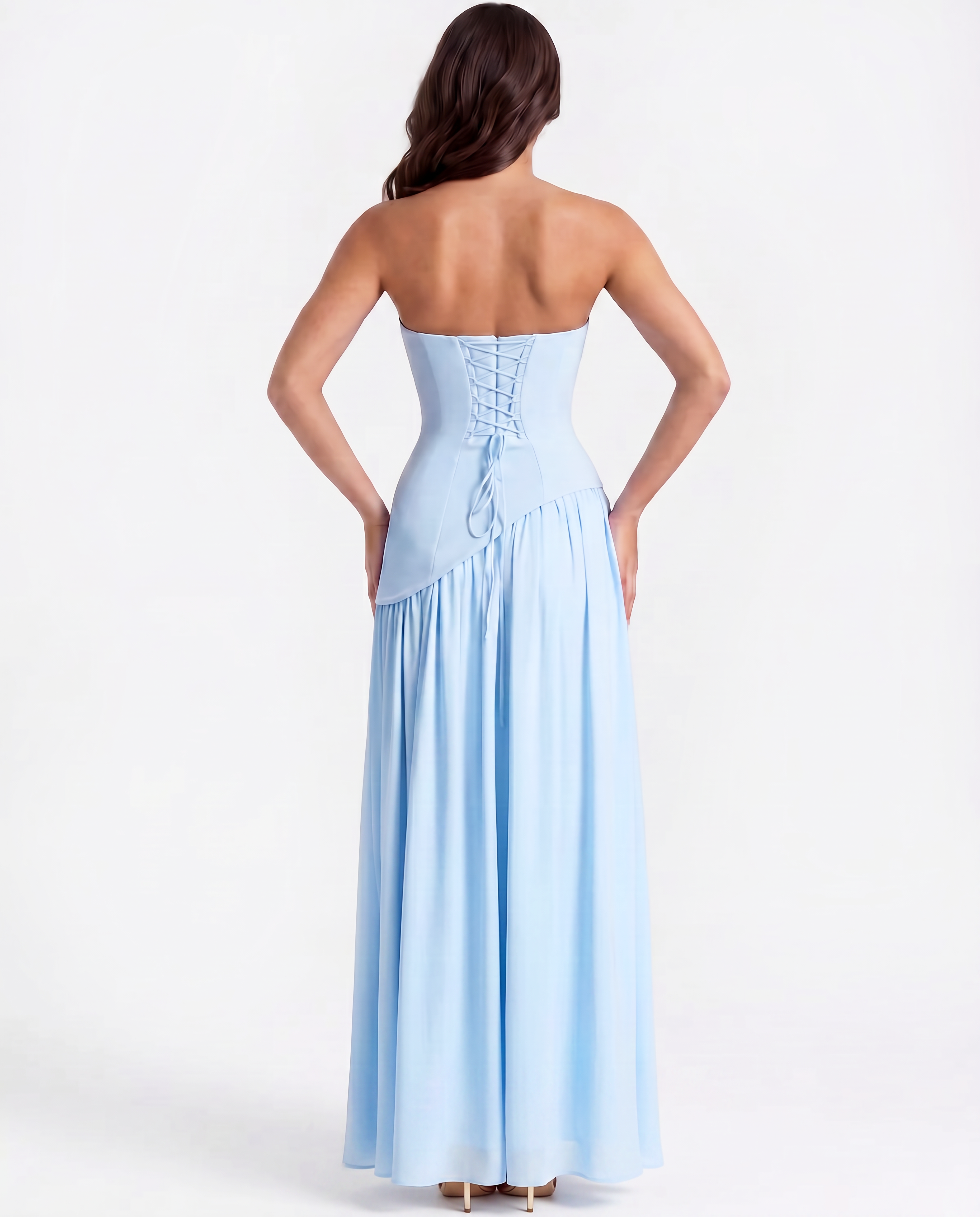 Serena Strapless Fitted Maxi Wedding Guest Dress - Baby Blue