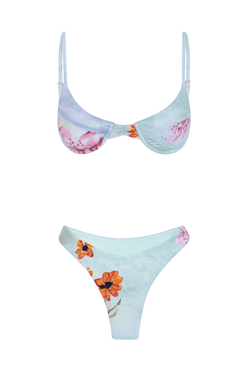 Rohmer Floral High-Leg Summer Bikini - Aqua Green - Celeste Ricci