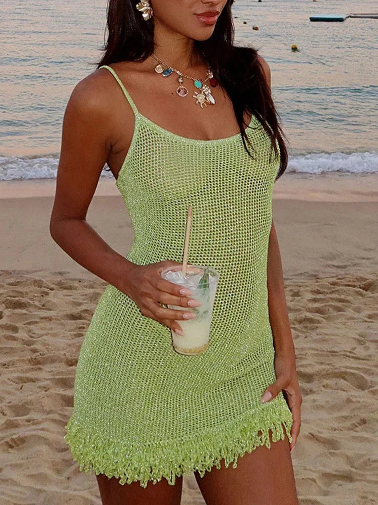 Graciella Knit Crochet Scoop Neck Mini Dress Female - Nubae