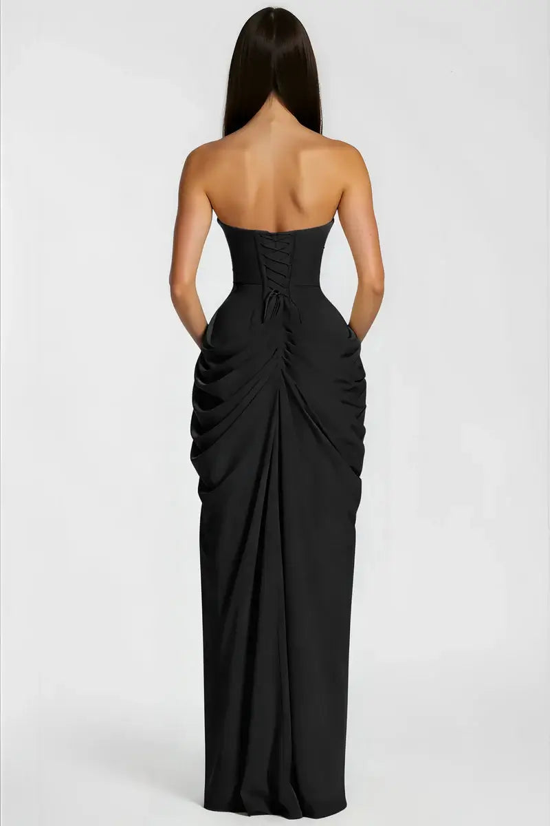 Azalée Strapless Draped High-Slit Maxi Dress - Celeste Ricci