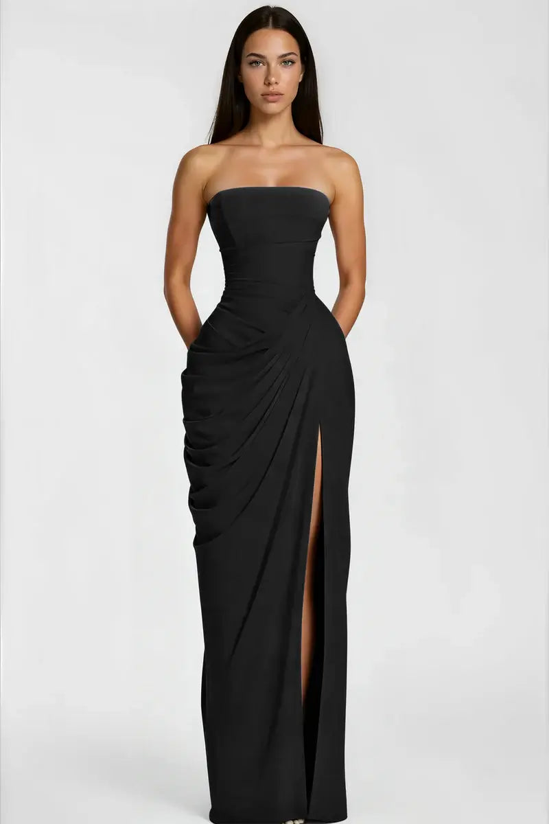 Azalée Strapless Draped High-Slit Maxi Dress - Celeste Ricci