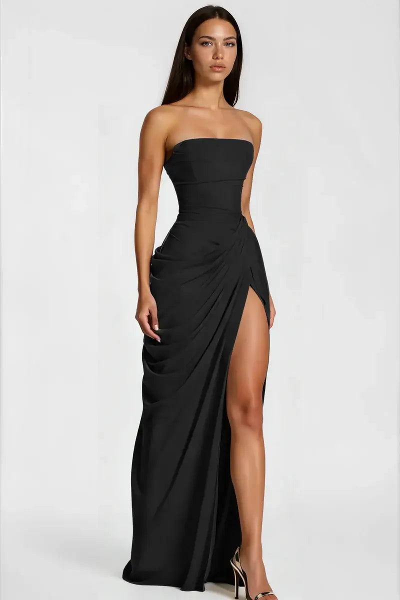 Azalée Strapless Draped High-Slit Maxi Dress - Celeste Ricci