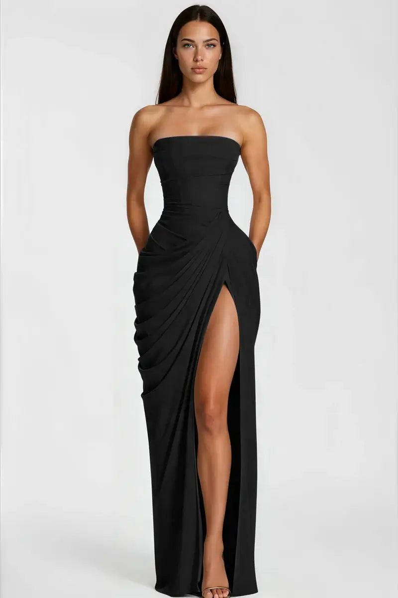 Azalée Strapless Draped High-Slit Maxi Dress - Celeste Ricci