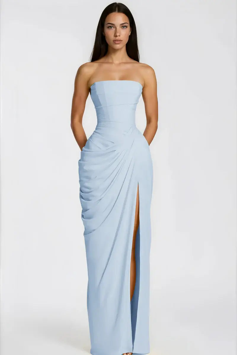 Azalée Strapless Draped High-Slit Maxi Dress - Celeste Ricci