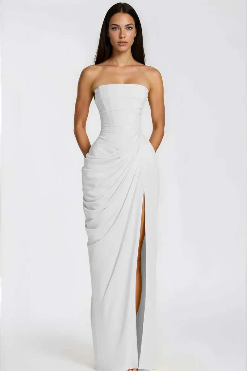 Azalée Strapless Draped High-Slit Maxi Dress - Celeste Ricci