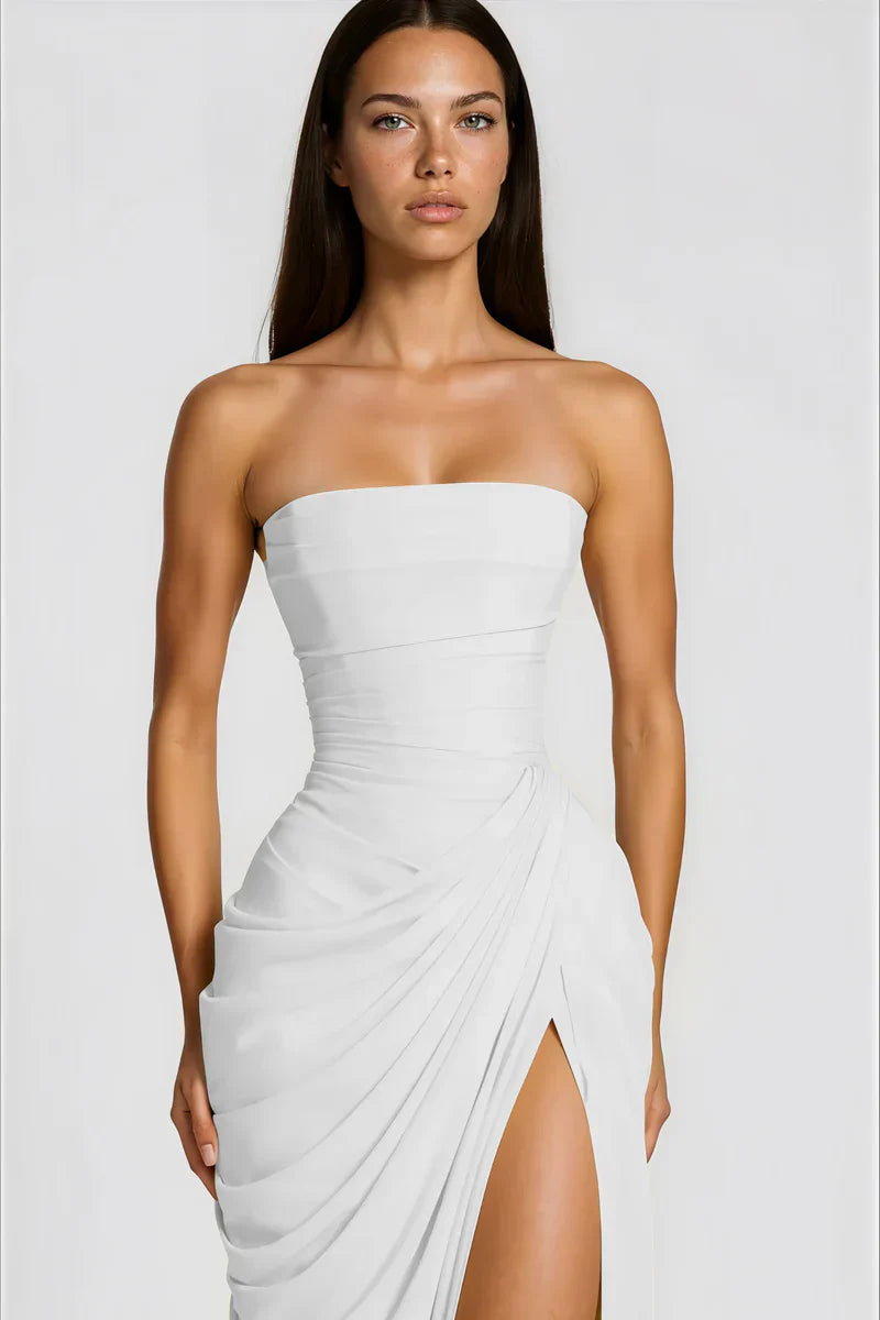 Azalée Strapless Draped High-Slit Maxi Dress - Celeste Ricci