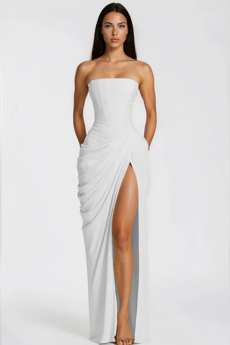 Azalée Strapless Draped High-Slit Maxi Dress - Celeste Ricci