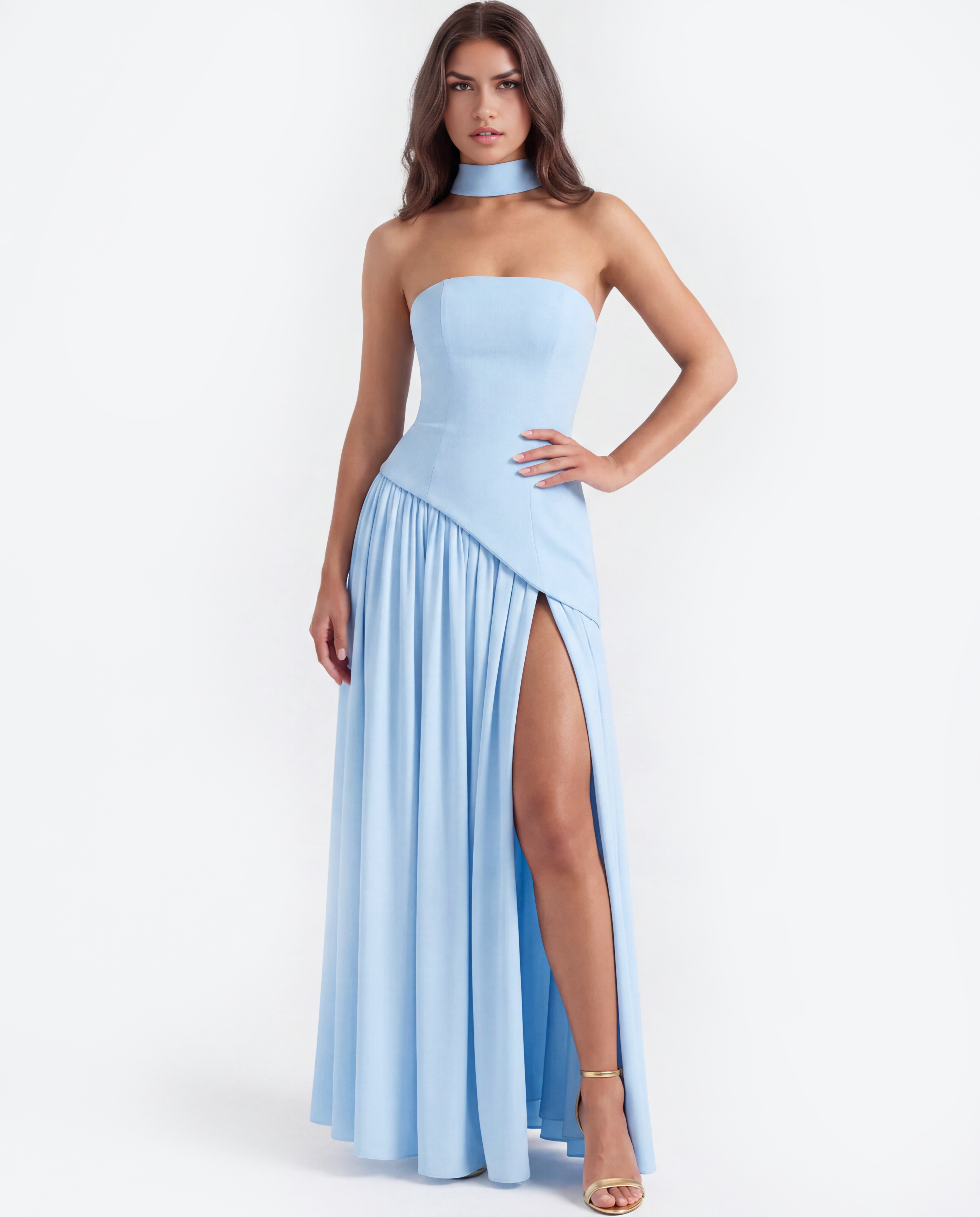 Serena Strapless Fitted Maxi Wedding Guest Dress - Baby Blue