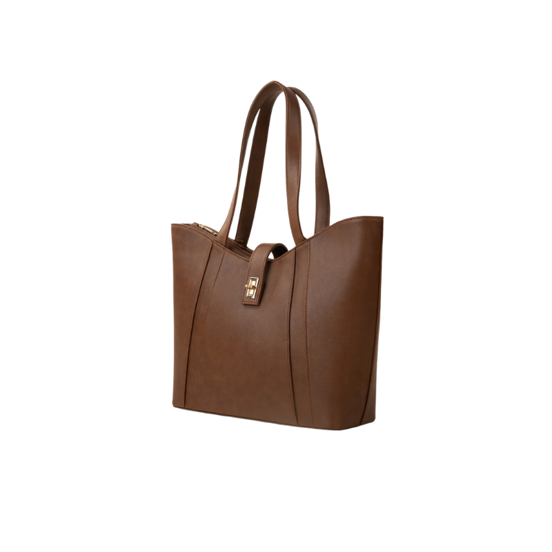 Brown Faux Leather Tote Bag