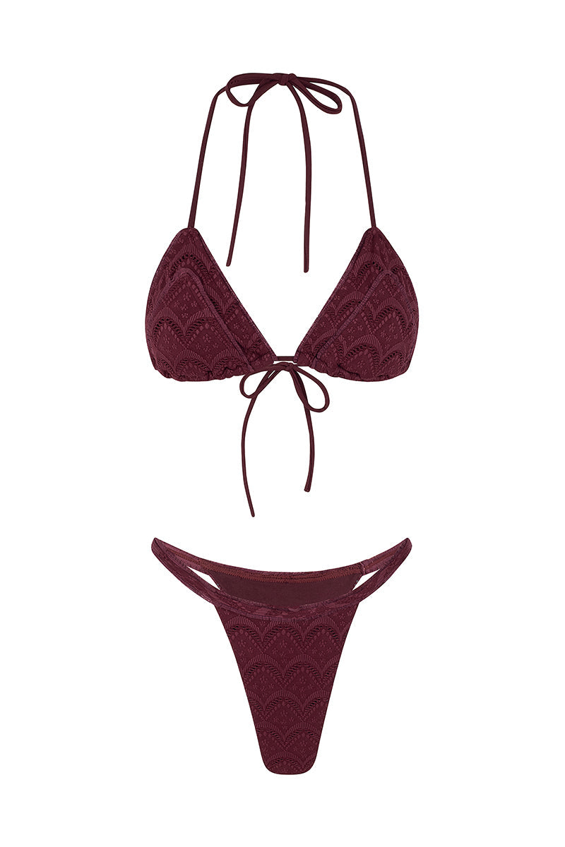 Dune Embroidered Textured Summer Bikini - Burgundy - Celeste Ricci
