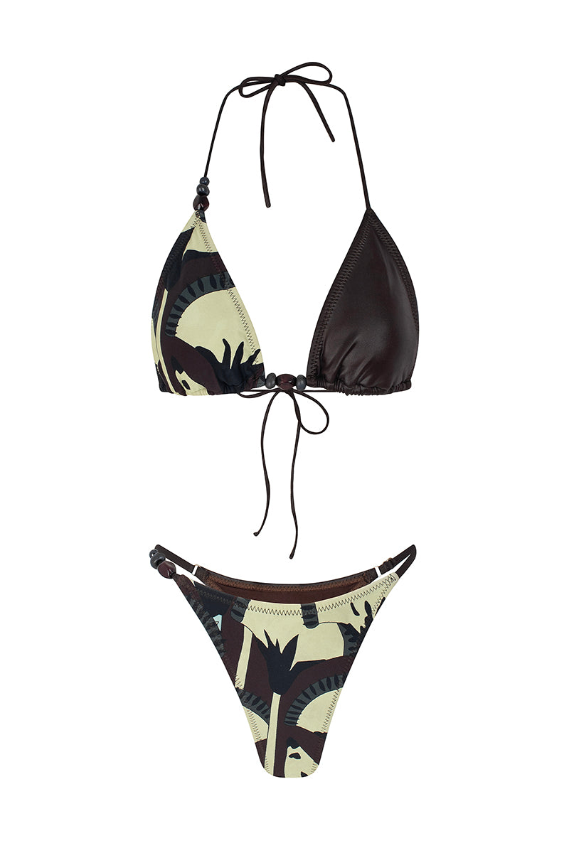 Lotus Floral Metallic Mini Summer Bikini - Brown - Celeste Ricci