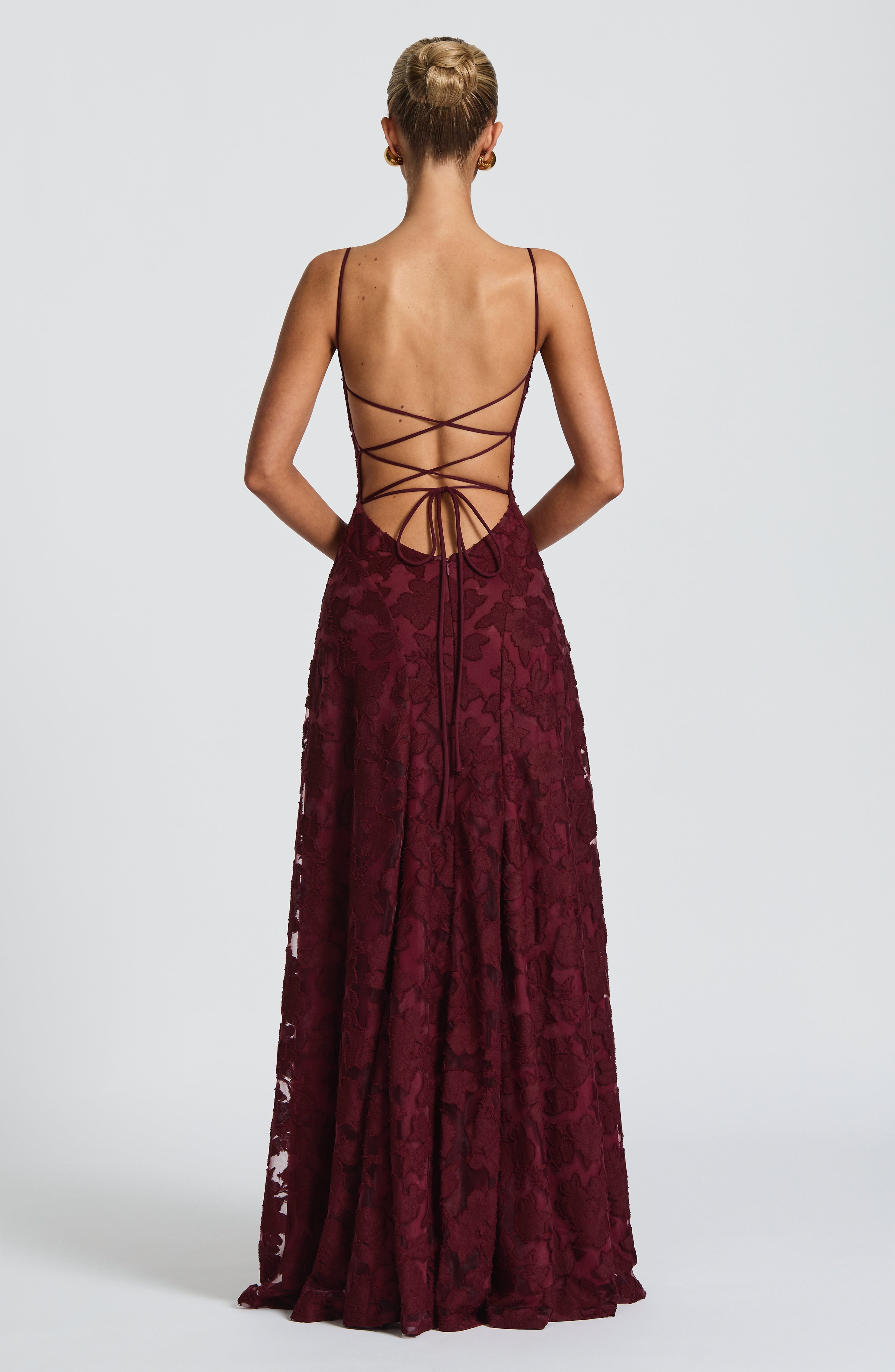 Francis Maxi Dress - Cherry Lacquer Floral Burnout Cowl Neck - Celeste Ricci