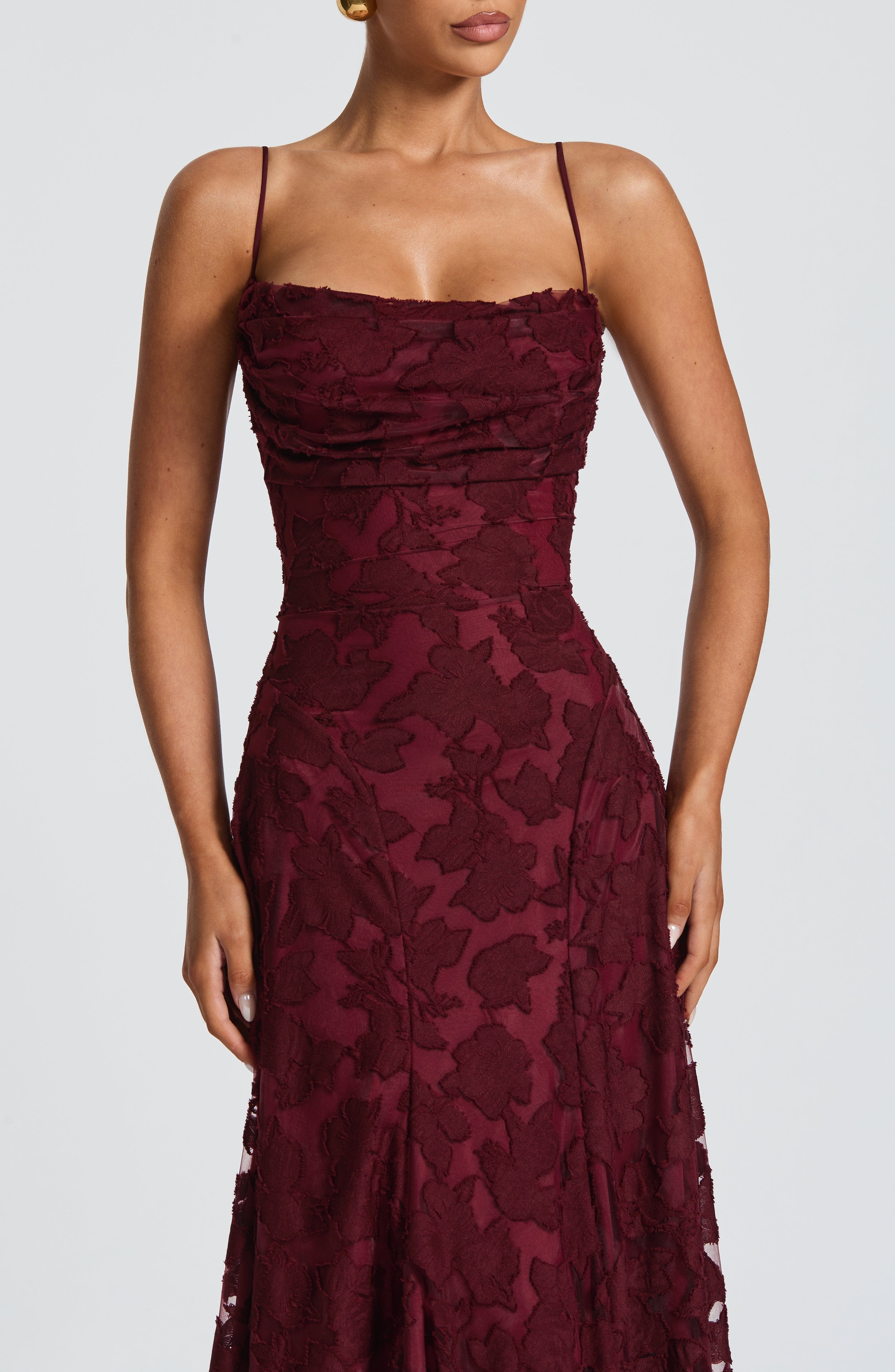Francis Maxi Dress - Cherry Lacquer Floral Burnout Cowl Neck - Celeste Ricci
